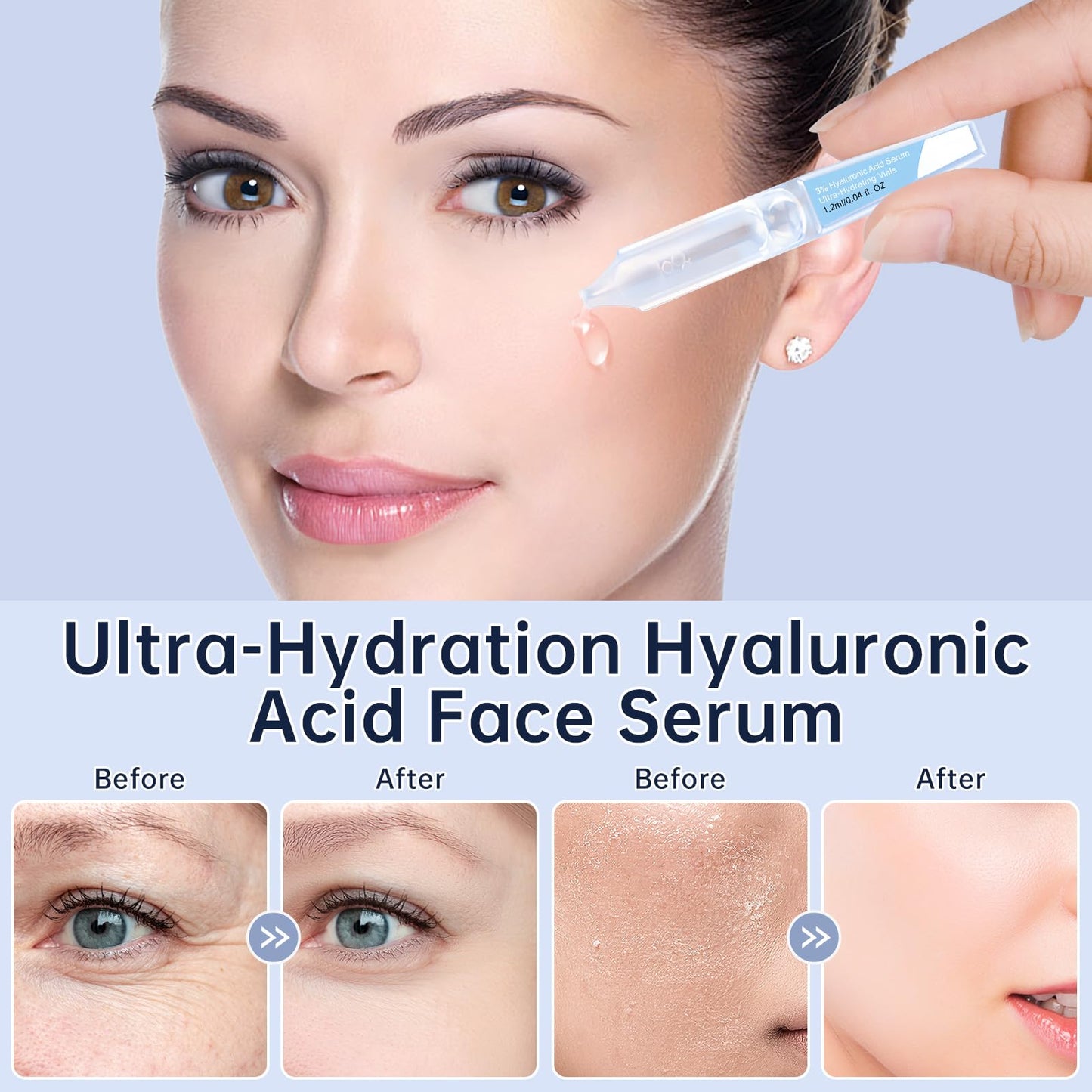 3% Hyaluronic Acid Serum Ultra-Hydrating Vials, 60pcs Hyaluronic Acid Tubes, Wake Nature Perfection, Hyaluronic Serum for Face, Ultra Hydrating Essence with Collagen & Hyaluronic