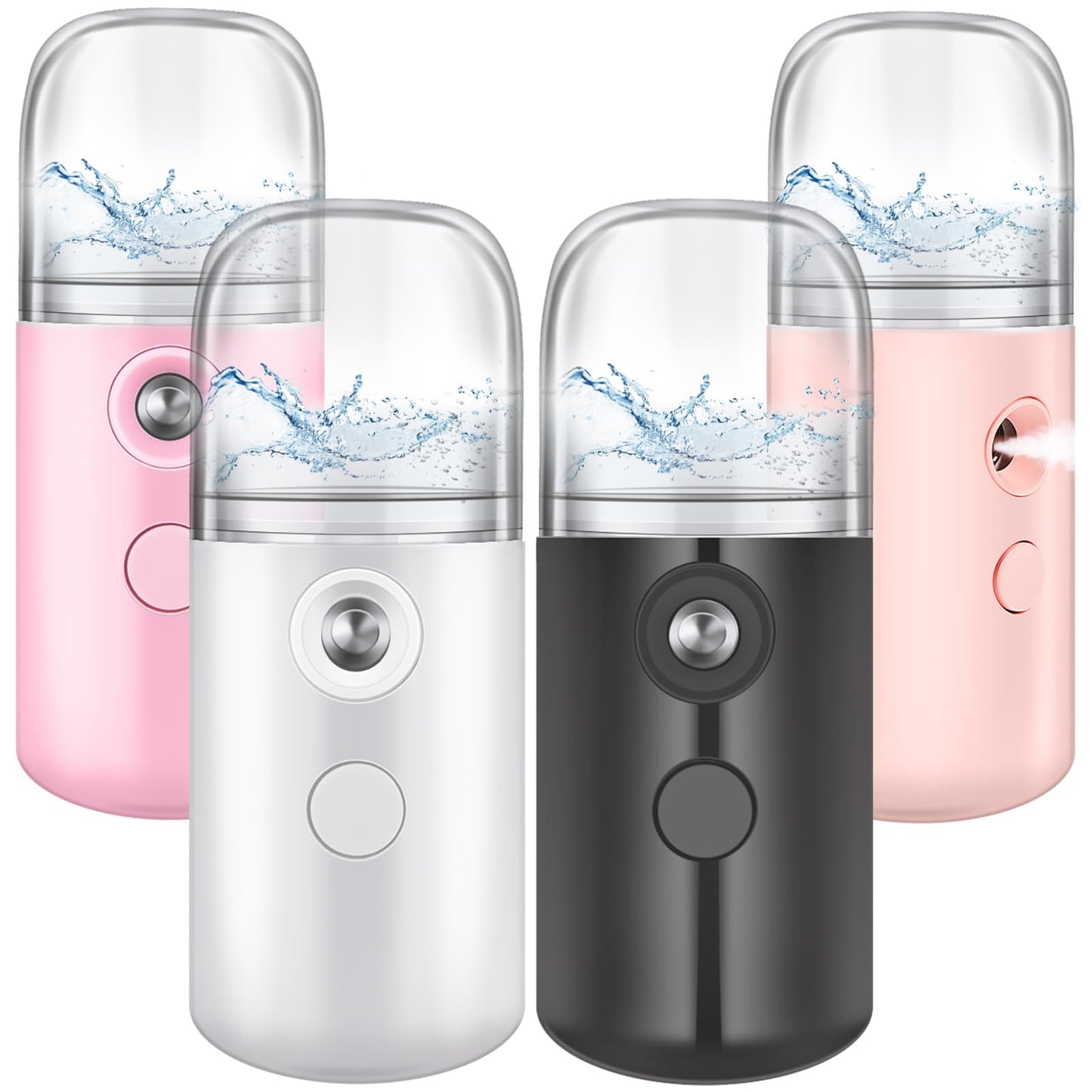 Mudder 4 Pcs Nano Facial Mister Handy Nano Mist Sprayer 30ml Visual Water Tank Portable Face Steamer Mini USB Mister for Lash Extensions, Skin Care, Makeup(White, Black, Light Pink, Pink)