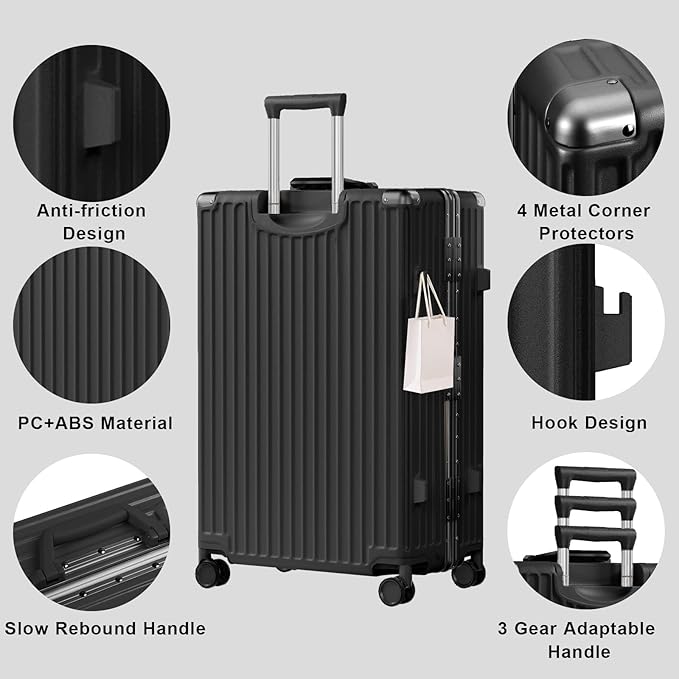 AnyZip Luggage Sets 2 Piece Aluminum Frame Carry On and Checked Suitcase PC ABS Hard Shell TSA Lock No Zipper(Black, 20/28)