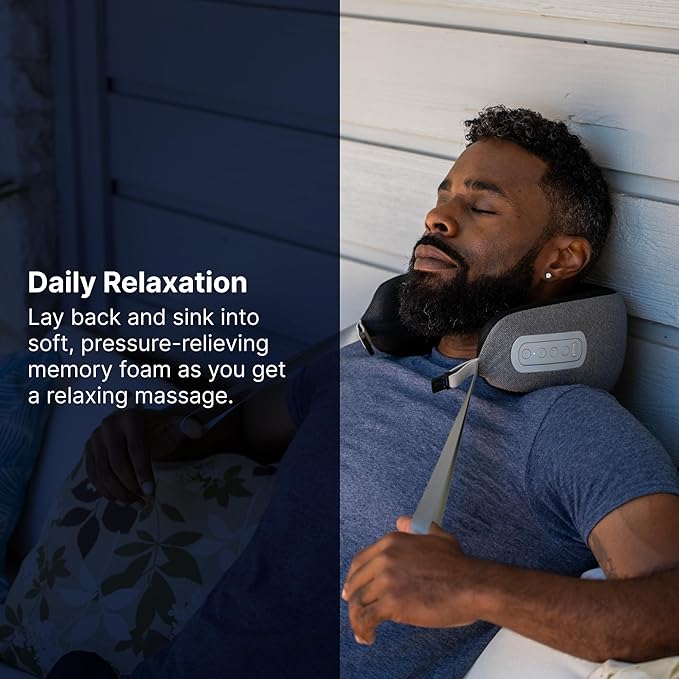 GhostBed Massaging Neck Pillow, Shiatsu-Style Kneading Massager, Comfortable Heated Neck Massager with Cover, Wireless Portable Massage Pillow, Standard Size