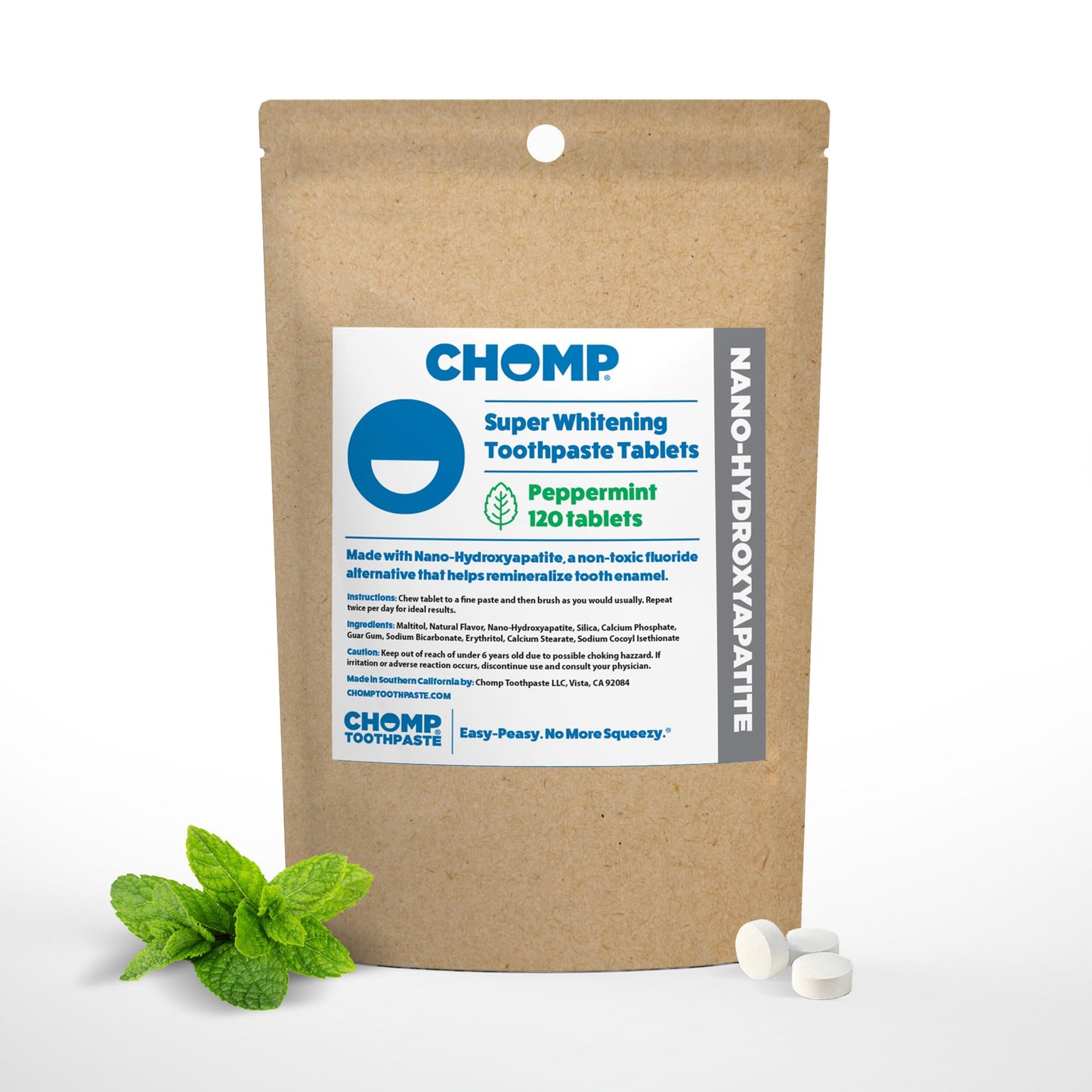 Chomp Super Whitening Toothpaste with Nano Hydroxyapatite 120 Tablet Refill