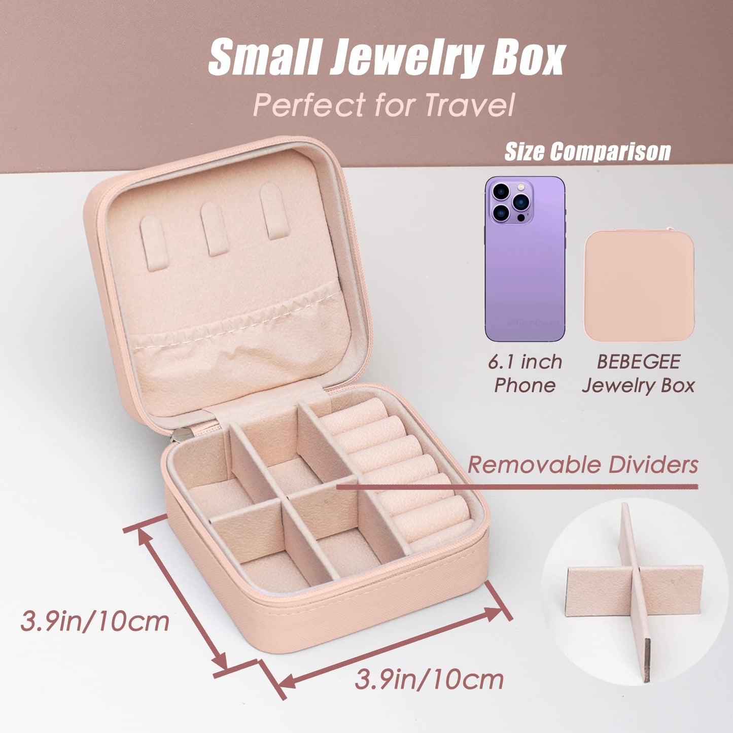 Travel Jewelry Case Small Jewelry Box Mini Travel Essentials for Women, Travel Jewelry Organizer, Bridesmaid Gifts Bridesmaid Proposal Gifts for Women Her, Travel Accessories to Store(1pc pink peach)
