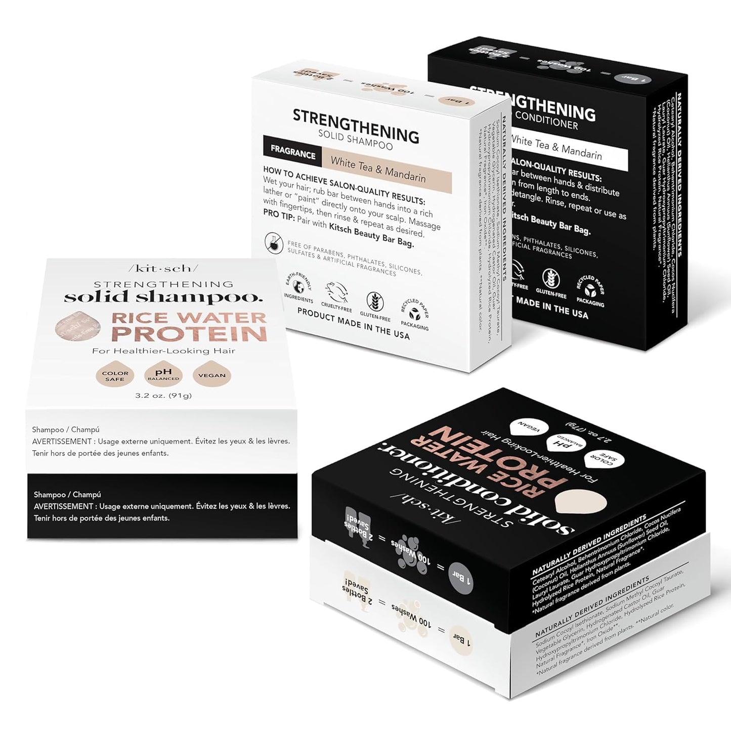 Kitsch Rice Water Shampoo & Conditioner Set – Solid Shampoo & Conditioner Bar with Protein for Hair Growth, Strengthening Hair & Damage Repair – Paraben, Sulfate & Silicone Free – 2 Pack