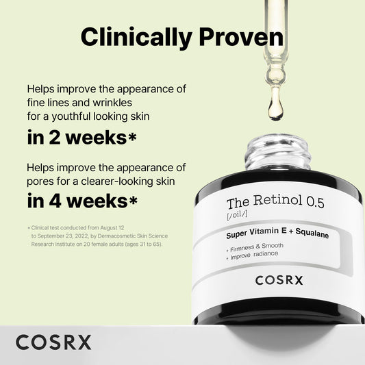COSRX Retinol 0.5 Oil, Anti-aging Serum with 0.5% Retinoid Treatment for Face, Reduce Wrinkles, Fine Lines, & Signs of Aging, Gentle Skincare for Day & Night, Not Tested on Animals, Korean Skincare