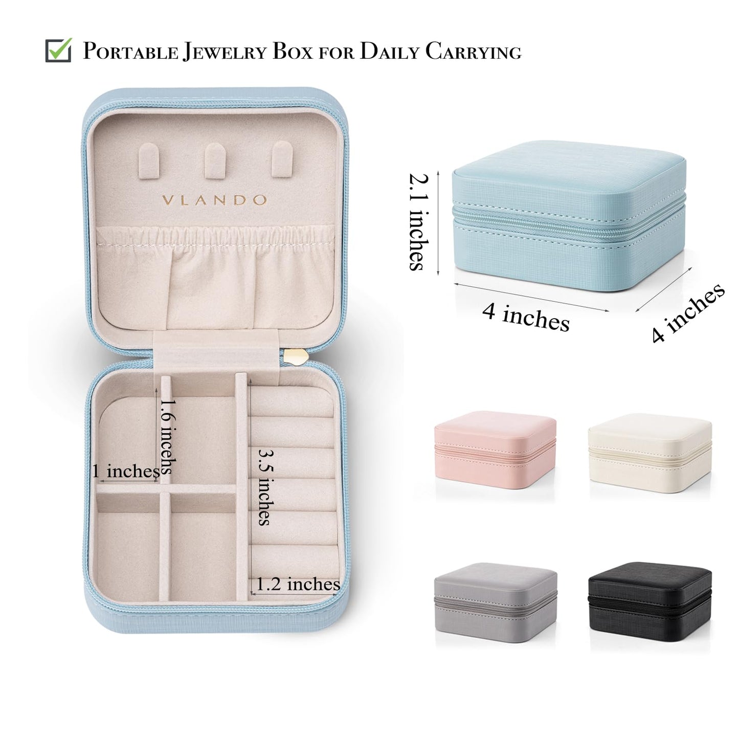 Vlando Small Travel Jewelry Box Organizer Display Case for Girls Women Gift Rings Earrings Necklaces Storage, Blue