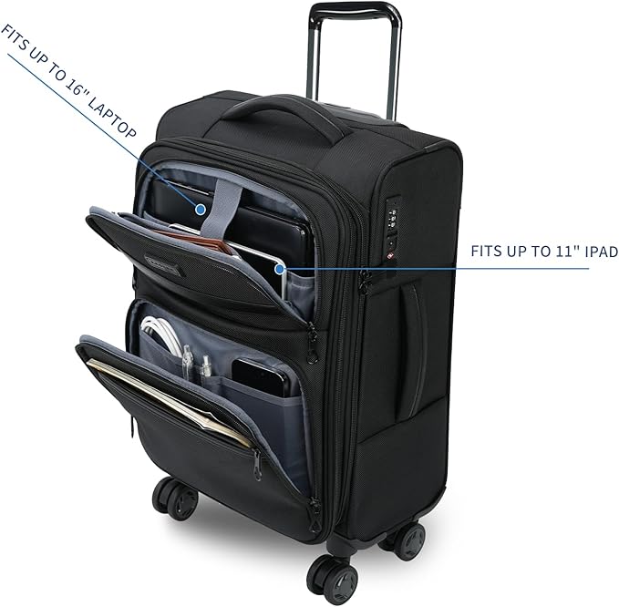 KROSER Softside Expandable Carry On Luggage with Spinner Wheels & Built-in TSA Lock, Durable Suitcase Rolling Luggage with USB Port, Carry-On 20-Inch, Black