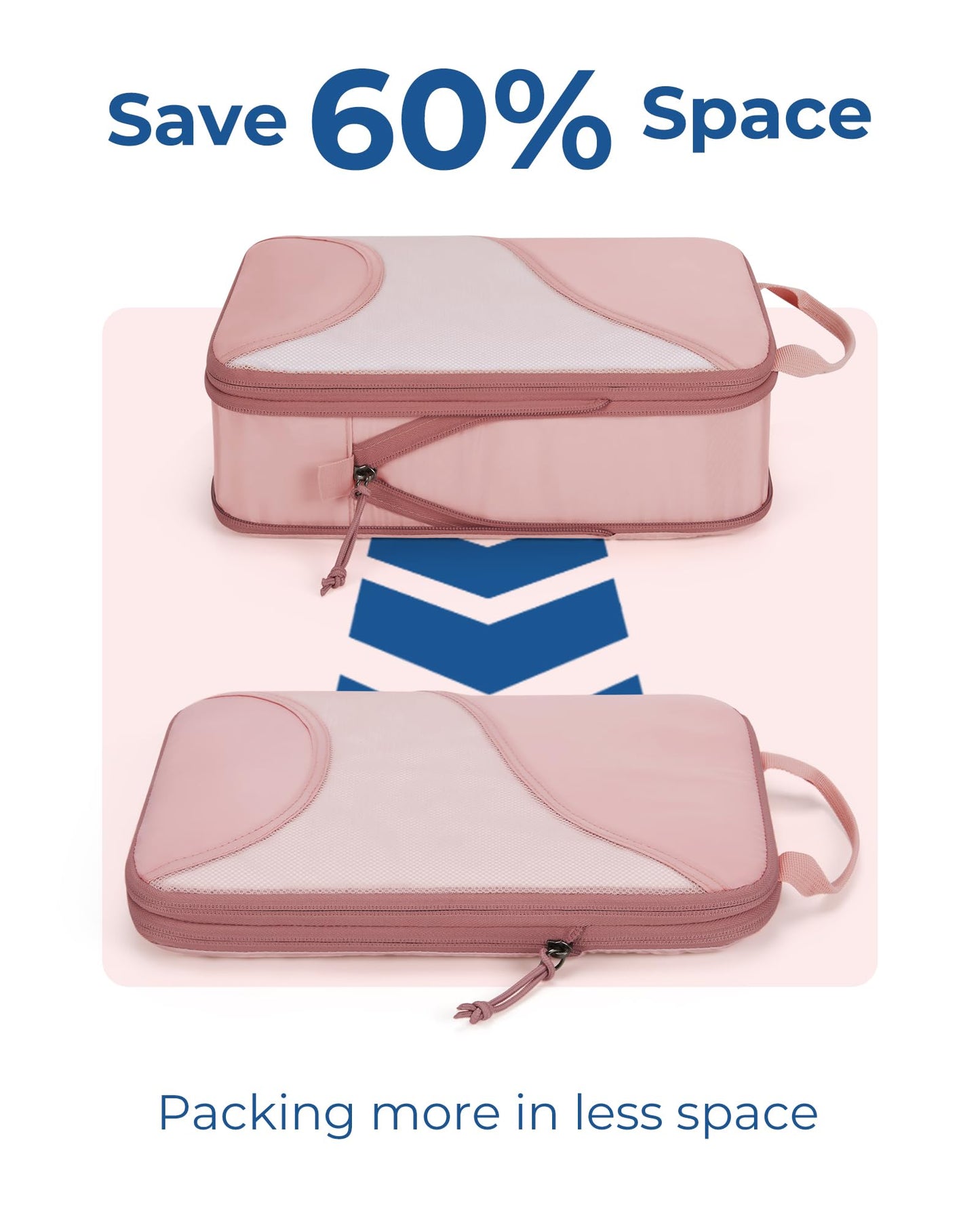 BAGSMART Compression Packing Cubes for Travel, 6 Set Packing Cubes for Suitcases, Compression Suitcases Organizers Bag Set for Travel Essentials, Lightweight Packing Organizers Baby Pink