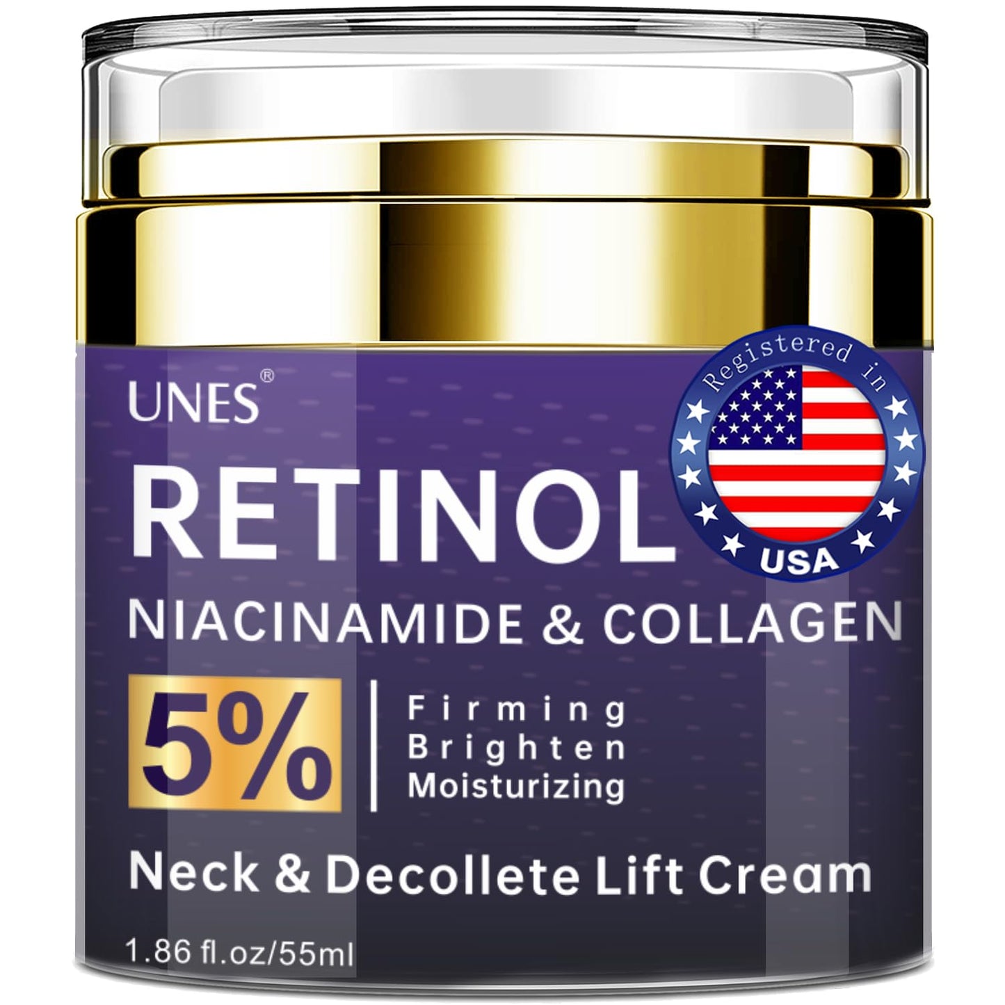 Unes Neck Firming Cream for Women & Men, Day & Night Face Moisturizer Cream for Hydration and Anti-Aging, Deep Tighten and Lift Neck with Retinol & Collagen(1.86 oz)