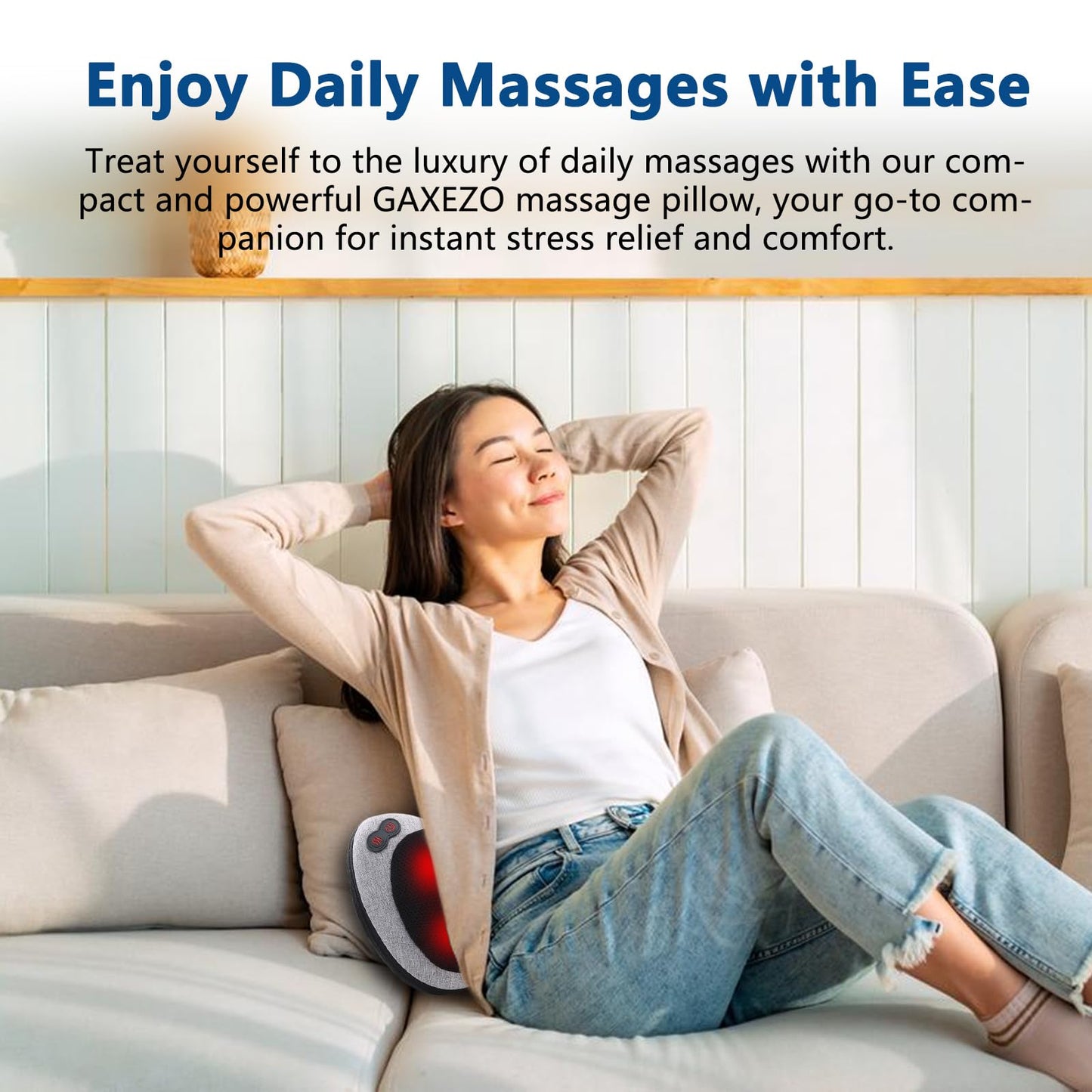 GAXEZO Massage Pillow, Neck and Back Massager with Heat, Shiatsu Massage Pillow for for Back, Shoulder, Leg, Foot, Gift for Men Women Mom Dad, Stress Relax at Home Office and Car