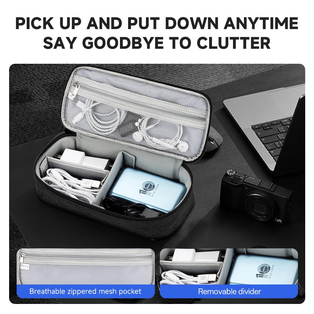 Teskyer Electronics Organizer Travel Case, Waterproof Portable Tech Accessories Pouch with Organized Compartments for Cables, Phone, Chargers, Earphone, Black