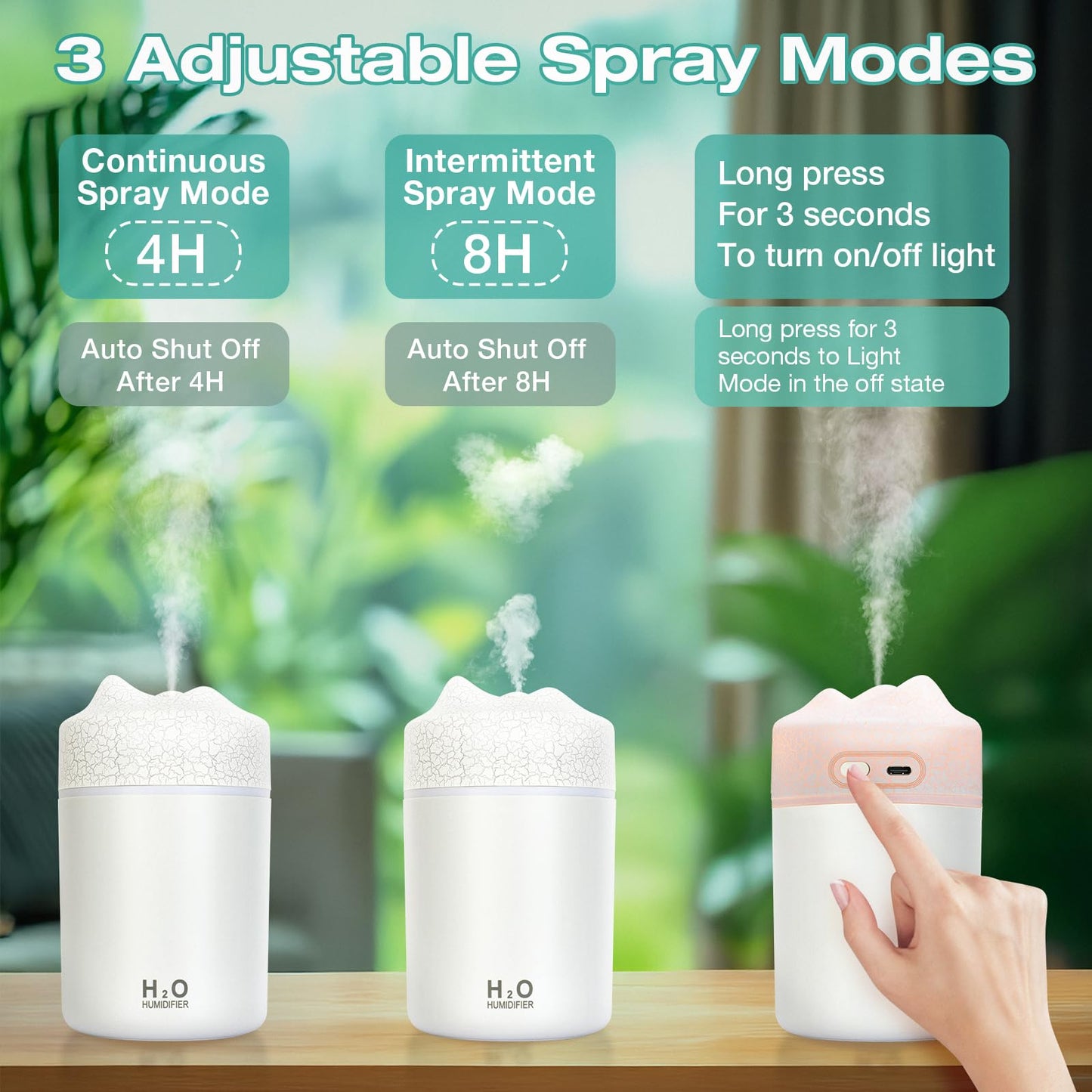 Portable Mini Humidifier, 300ml USB Personal Desktop Small Humidifier, Cool Mist Humidifiers for Bedroom Car Office Travel, Auto Shut-Off, 2 Mist Modes Quiet (White)