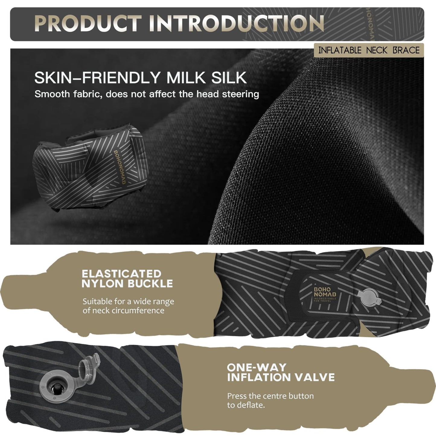 Arbergarden Inflatable Neck Pillow for Travel – Adjustable Blow Up Pillow for Airplane, Car, Train, Office, and Home – Compact, Lightweight, Ergonomic Neck Support Pillow for Sleeping Anywhere(Black)