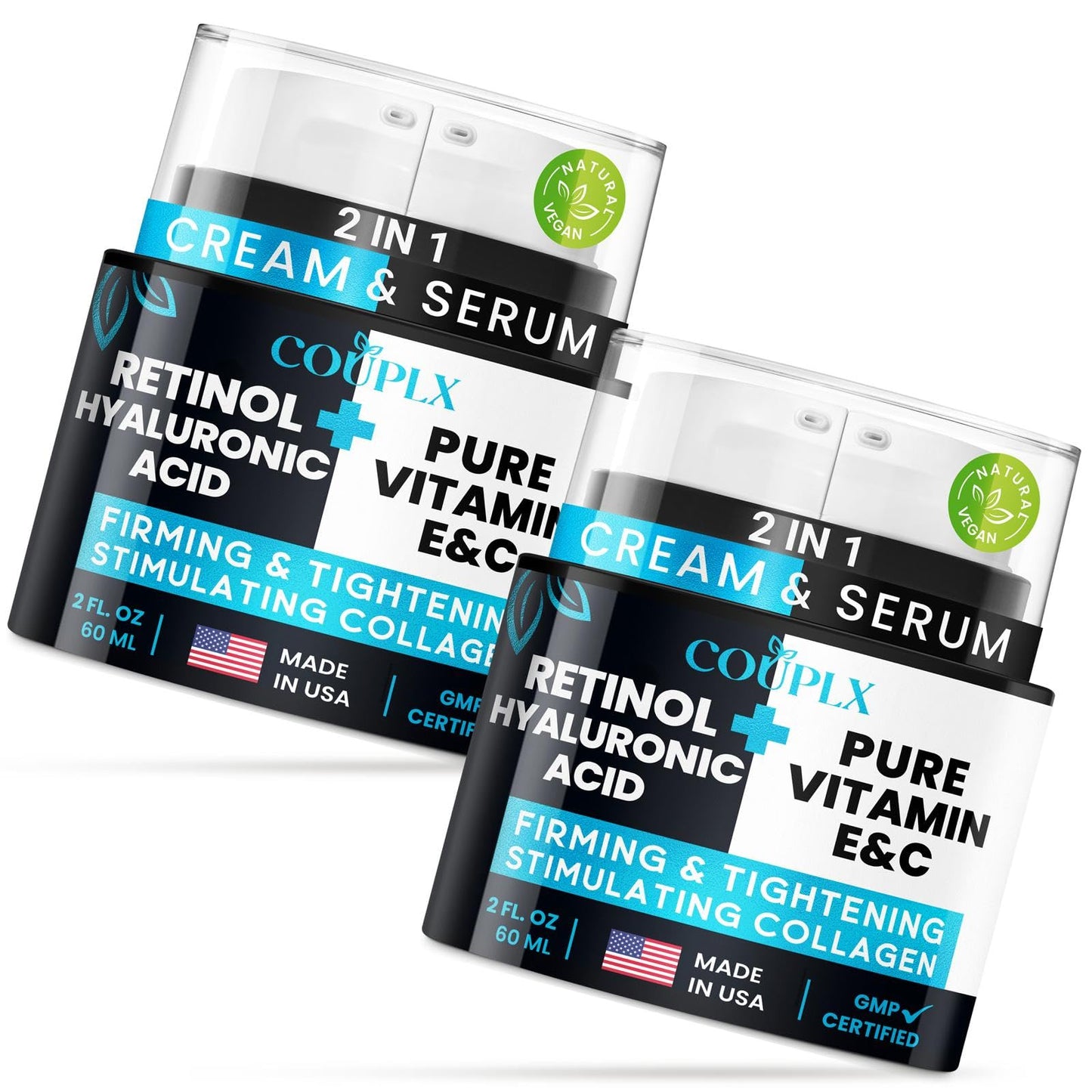 COUPLX 2-in-1 Neck Firming Cream & Face Moisturizer for Women, Anti-Aging Retinol Cream with Vitamin E & C Serum, Skin Tightening Face Lotion for Neck & Face, 2 fl oz