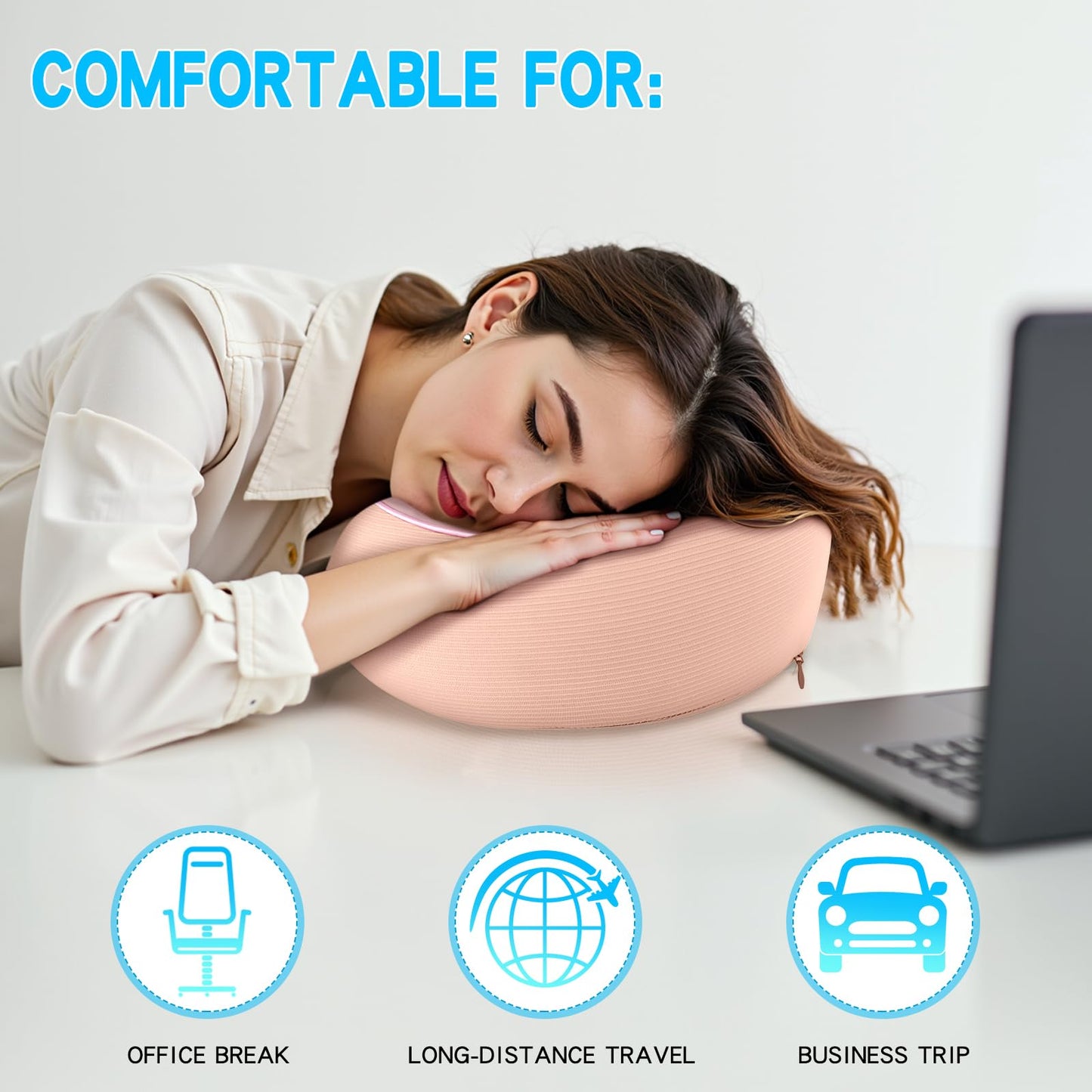 SUPHONOR Adjustable Memory Foam Pink U-Shaped Travel Pillow with Luxurious Knitted Cotton Cover, Slow-Rebound Design for Airplane Travel and Neck Comfort, Ideal Traveler Gift