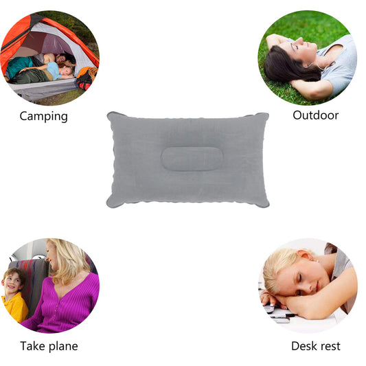 LiXiongBao 2 Pack Ultralight Inflatable Pillow Small Squared Flocked Fabric Air Pillow for Beach Hiking,Camping,Traveling,Napping,Desk Rest,Neck &Lumbar Support(Gray)