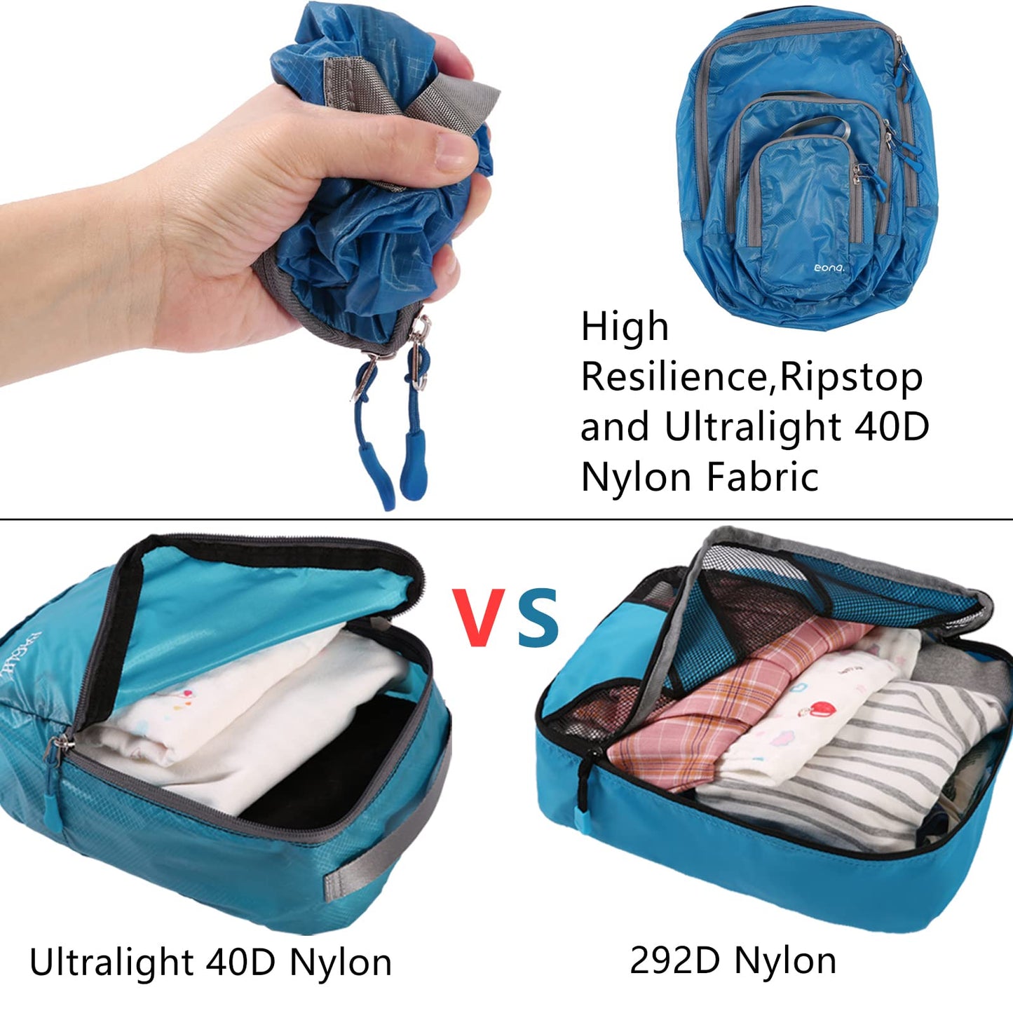 BAGAIL 5 Set Ultralight Compression Packing Cubes Travel Accessories Expandable Packing Organizers(Teal)