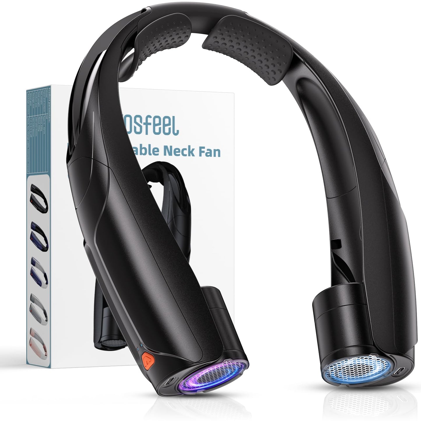 VOSFEEL Outdoor Neck Fan 8000RPM Hurricane Wind, Portable Personal Fan Rechargeable, Proven Battery 20Hrs, 6 Adjustable Cooling Speeds, 360° Airflow, Hands-Free Wearable Fan for Camping Travel, Black