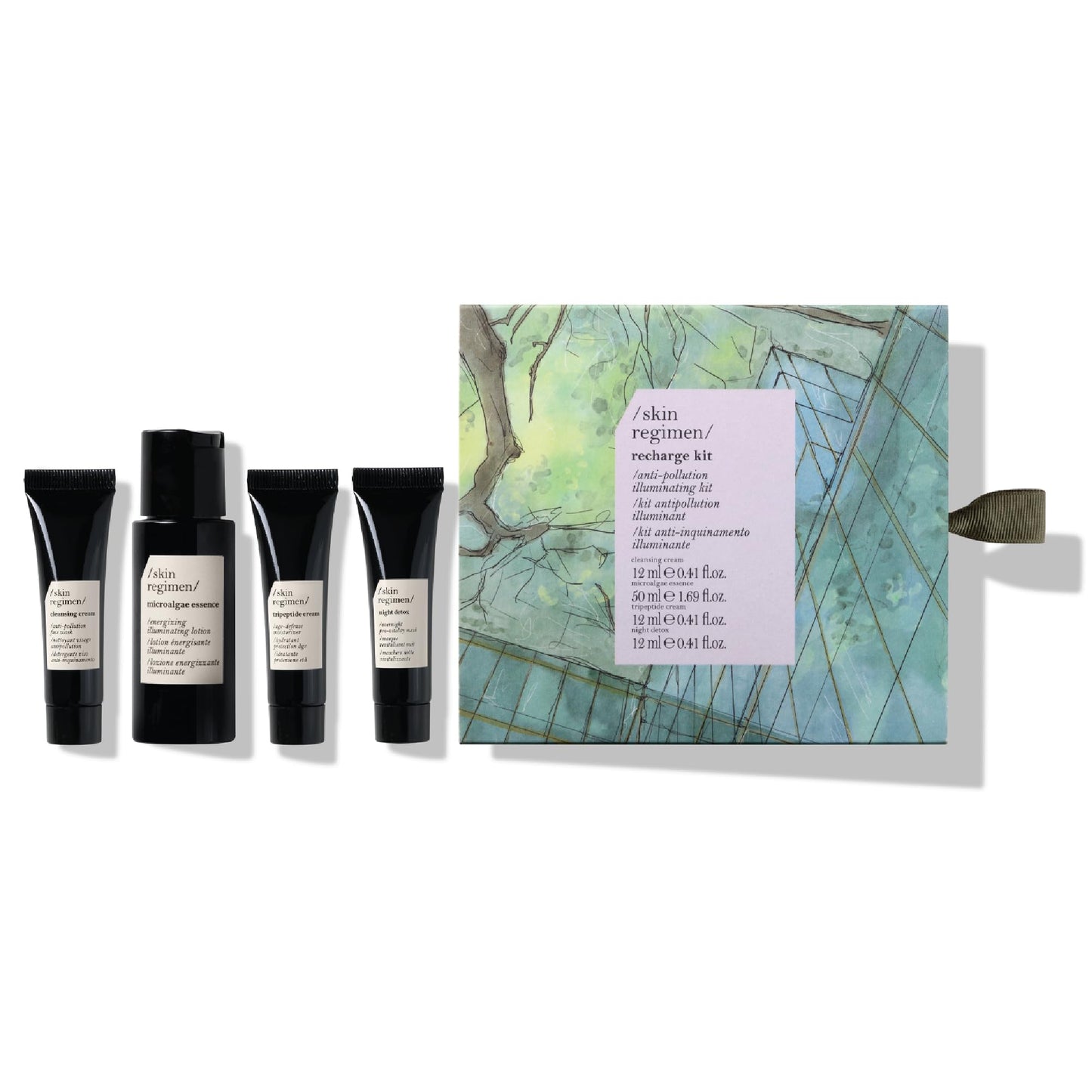 /skin regimen/ Recharge Kit, an Anti-Pollution Illuminating Set, Including Cleansing Cream, Microalgae Essence, Tripeptide Cream & Night Detox | 4 Piece