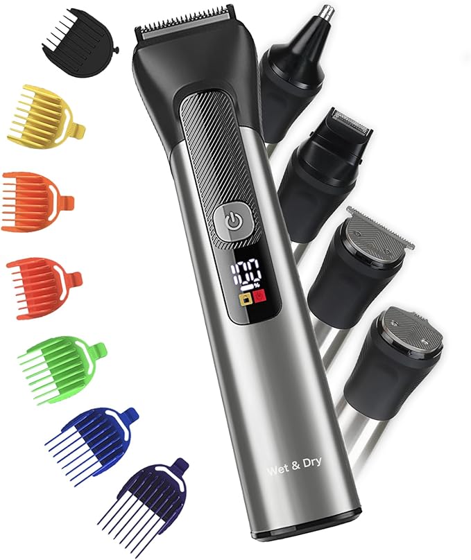 Beard Trimmer for Men – Stainless Steel Electric Razor & Shaver, Cordless Hair Clippers Grooming Kit, IPX7 Waterproof Nose Ear Face Body Trimmer, USB-C Rechargeable with Travel Lock, Gifts for Men