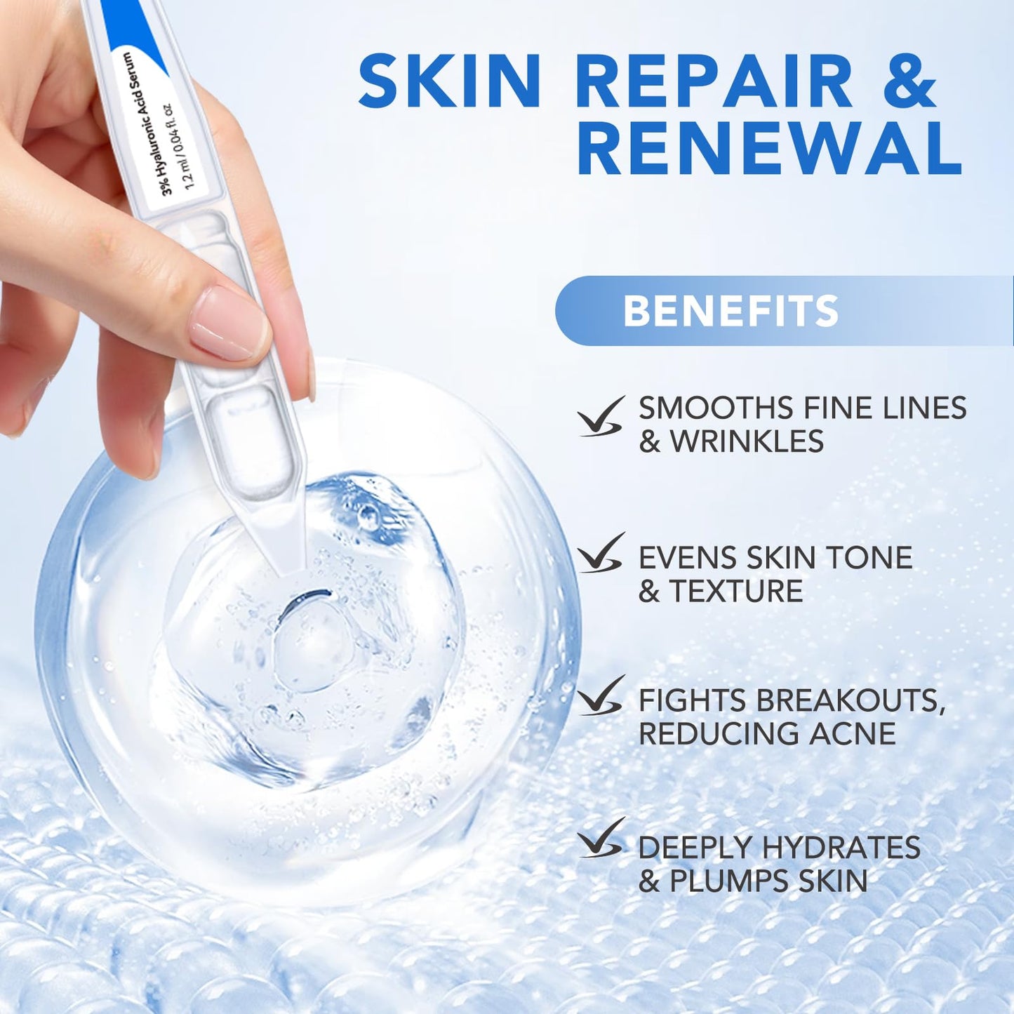 3% Hyaluronic Acid Serum Ultra-Hydrating Vials, 30 Pack Skin Repair Hyaluronic Acid Tubes, Single-Use Anti-Aging serum for face Wake Nature Perfection Tubes Vials(#2)