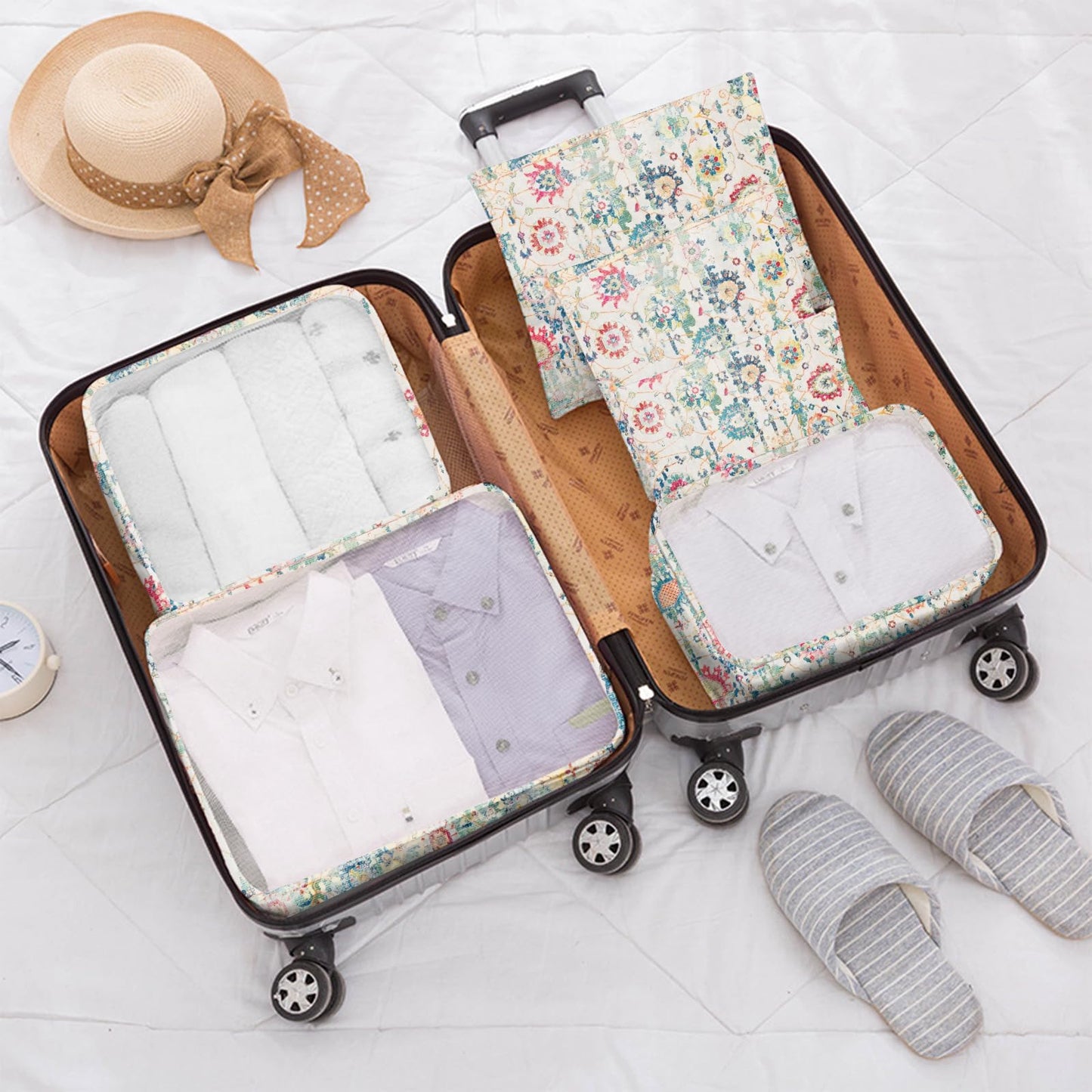 BHAHB 7 Set Packing Cubes Travel Luggage Organizers for Suitcase Travel Accessories with Shoe Bag for Girls Women Aesthetic Cute Boho Bohemian-Green Floral