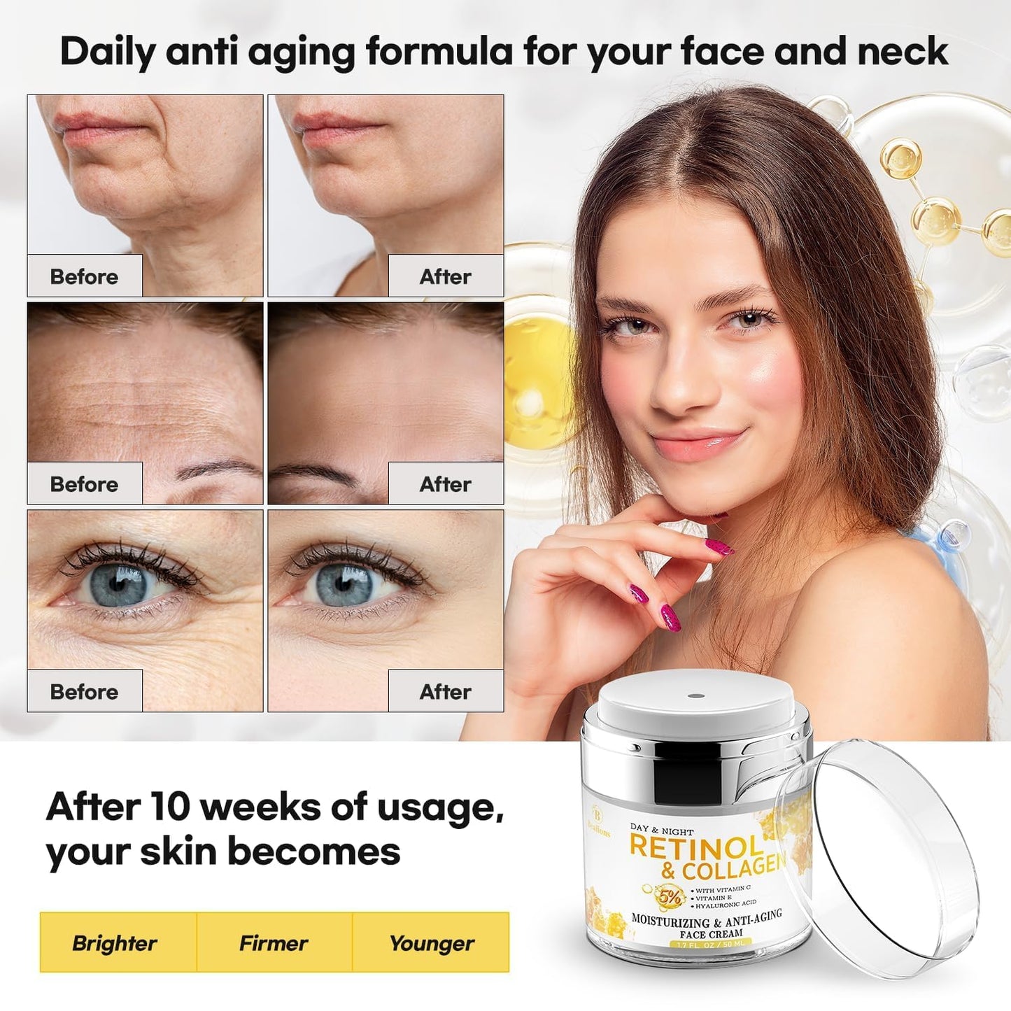 Retinol Cream for Face Anti Aging: Wrinkle Cream for Face Neck with Collagen Hyaluronic Acid - Night Moisturizer for Men Women - Facial Skin Care Gifts for Mom Dad Sister