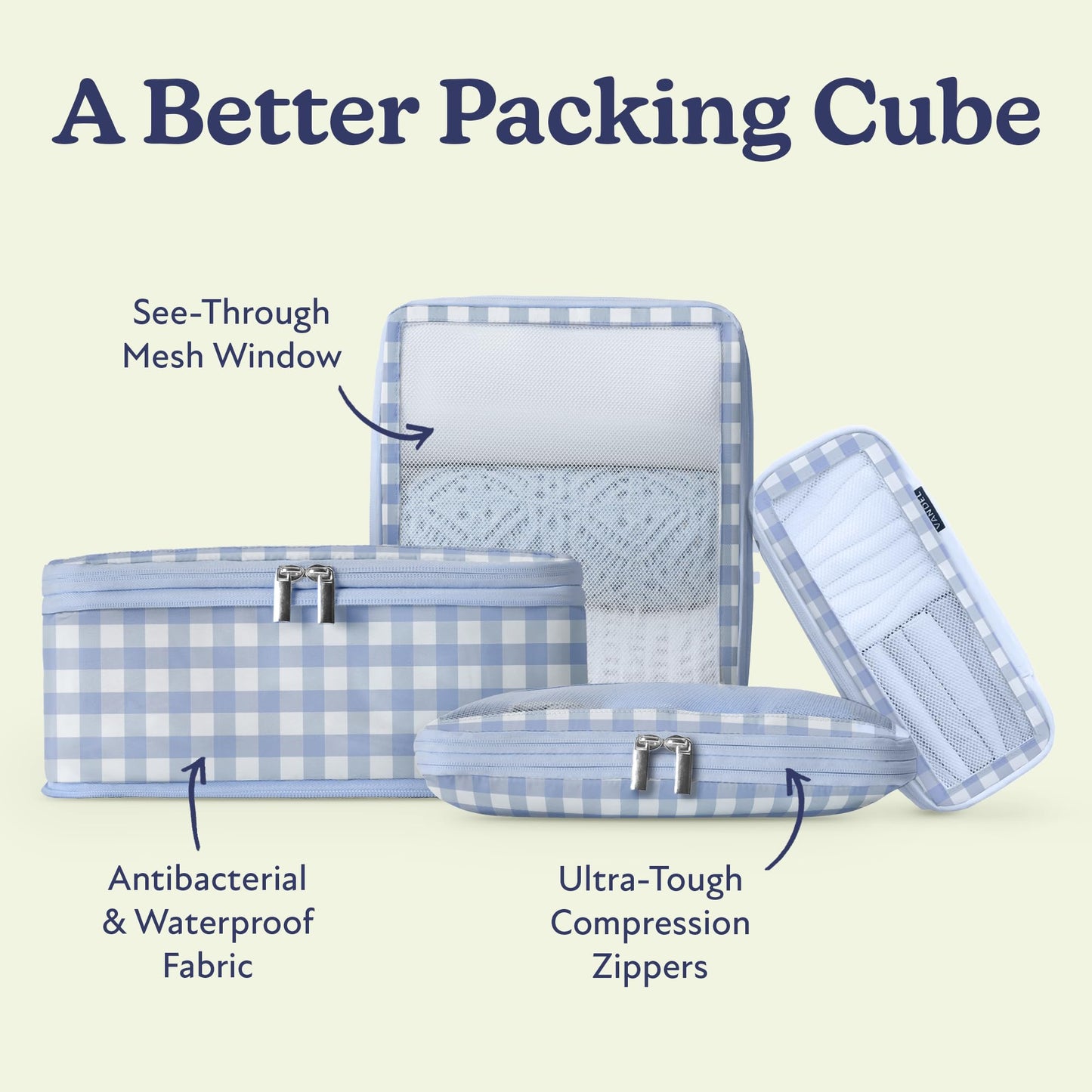 Vandel Space-Saving Compression Packing Cubes for Women, Men, Compressible Carry On Suit Case Organizer Luggage Packing Cubes for Travel Organizer Bags for Luggage and Backpacks, Suitcase Cube