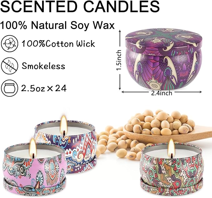 24 Pack Scented Candles Gift Set for Women, 2.5 oz Aromatherapy Candle Gift Sets for Mom,Soy Candle Set for Mother, Women, Friends and Coworkers