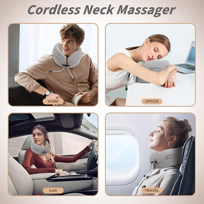 Electric Neck Massager,Portable Travel Pillow with Massage and Heat,Rechargeable vibrating Neck Pillow Massager,Perfect for Pain Relief at Home,Office,Travel,Fathers Day Gift Ideas from Daughter Son