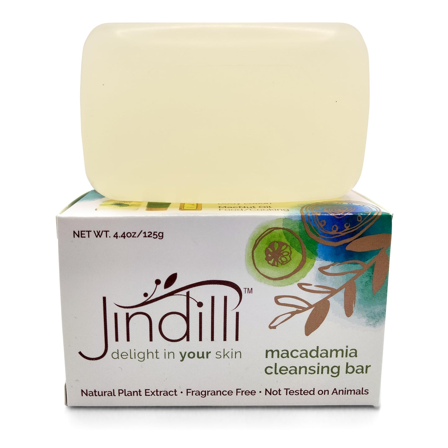 Jindilli Macadamia Oil Body Cleansing Bar-Natural Extracts,Fragrance Free,Non Greasy,Cold-Pressed Refined & Filtered,Cruelty-Free, Skin and Hair,Sensitive Skin,Eczema,Rosacea,Psoriasi- 4.4 oz
