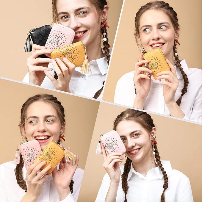 APHISON RFID Credit Card Holder Zipper Card Case Keychain Small Wallet for Women 1927 COFFEE