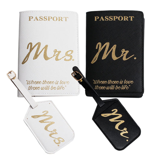 Syiomlis Mr and Mrs Luggage Tags Couples Passport Holder Set,Bridal Shower Gifts, Honeymoon Engagement Gift, Anniversary, Newlywed, Bride Groom, his and her Passport Holder (Golden-1)