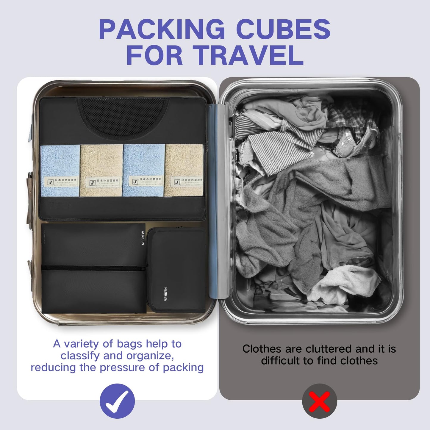 Compression Packing Cubes for Travel, 8 Set Packing Cubes for Suitcases, Breathable Mesh Travel Bags Organizer for Luggage Lightweight Vacation Essentials Accessories (Black)