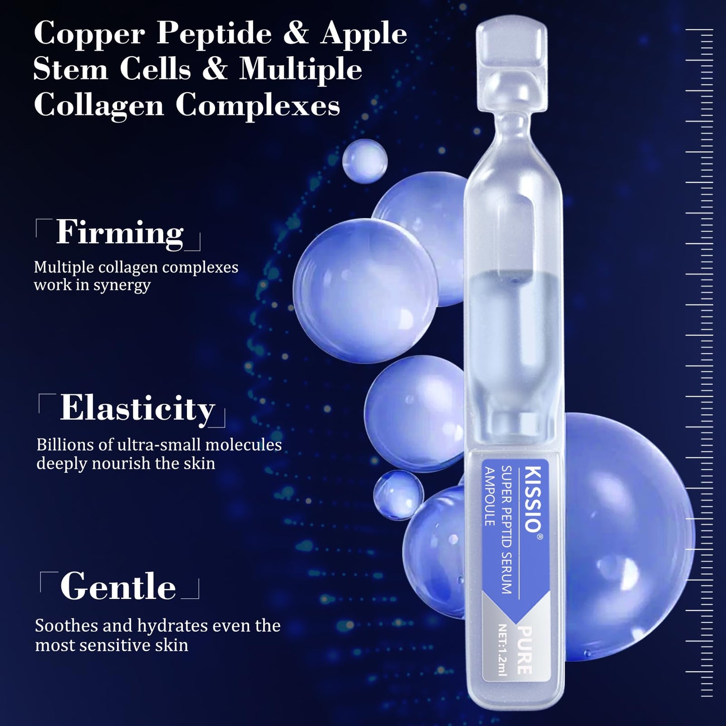 KISSIO Super Peptid Serum Ampoule,Face Moisturise with Copper Tripeptides,Collagen and Niacinamide,Hydration and Elasticity,Facial Serum for Fine Lines and Wrinkles,Makeup Base,1.2 ml x 30e