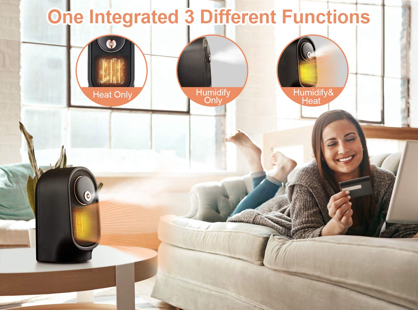 Black+Decker Portable Electric Heater with Humidifier Function, Fast Heating with Widespread Oscillation, Multi-protection, for Office Desk Bedroom Indoor Use