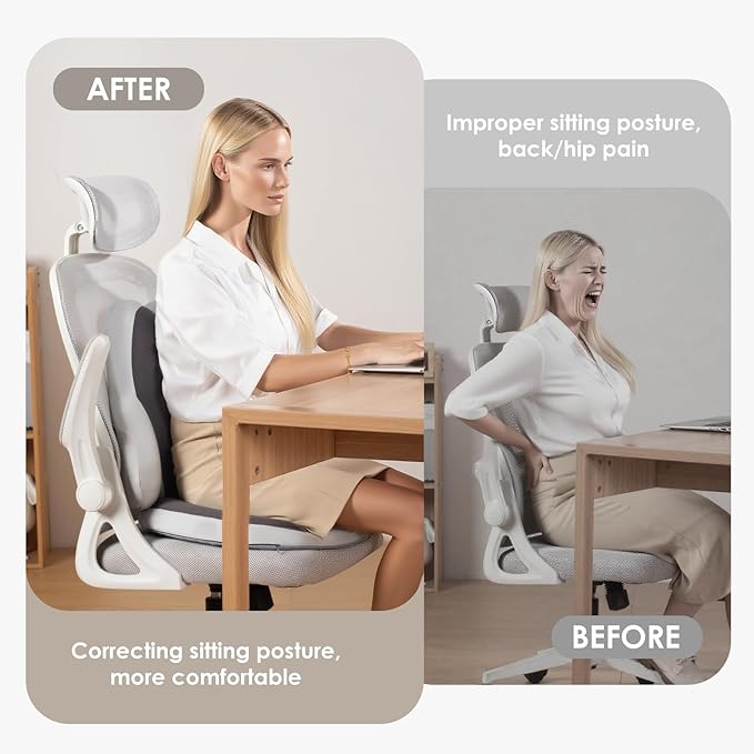 FLORICH Car Seat Cushion and Back Support for Car Ultrathick Memory Foam Office Chair Cushions with Lumbar Support Pillow for Sciatica & Back & Tailbone Pain Relief (Grey)