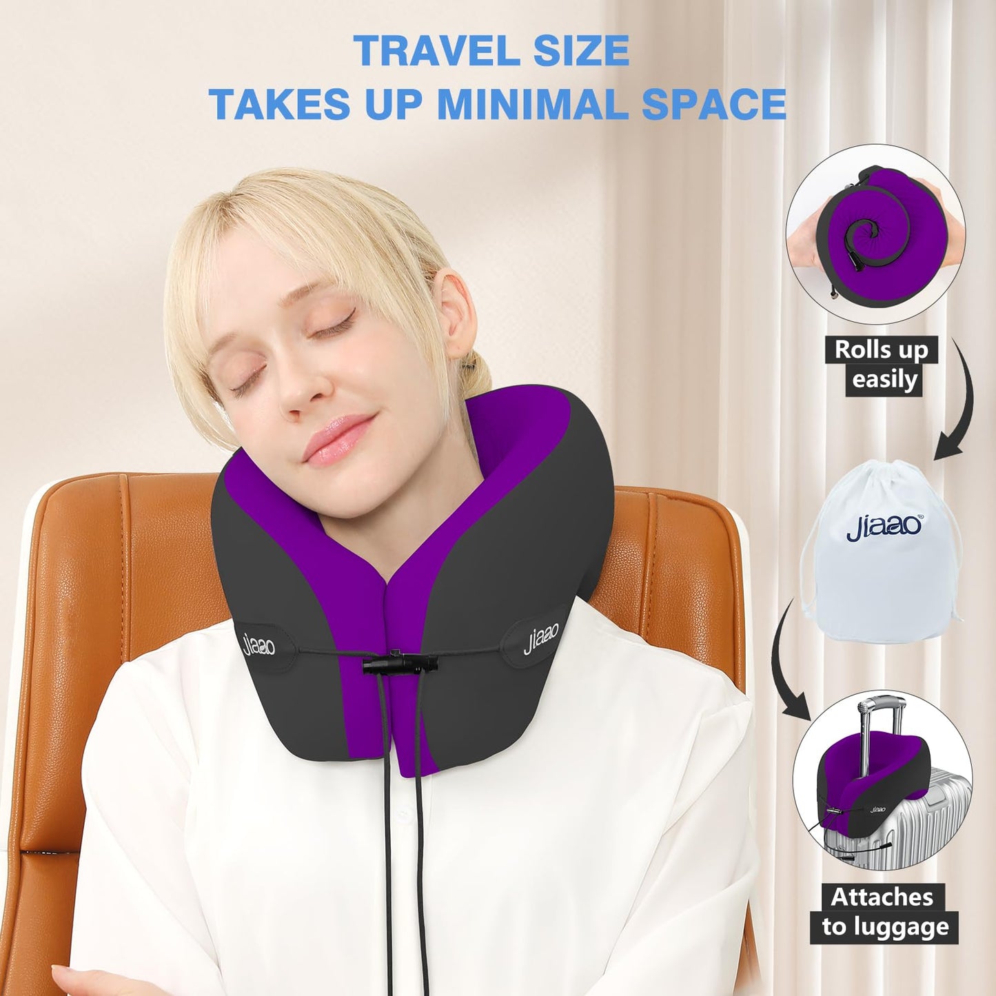 jiaao Travel Neck Pillow for Airplanes, Neck Pillow for Traveling,360º Ergonomic Memory Foam Travel Pillow, Soft and Breathable Cover,Portable Pillows for Car, Train or Airport Travel Essentials
