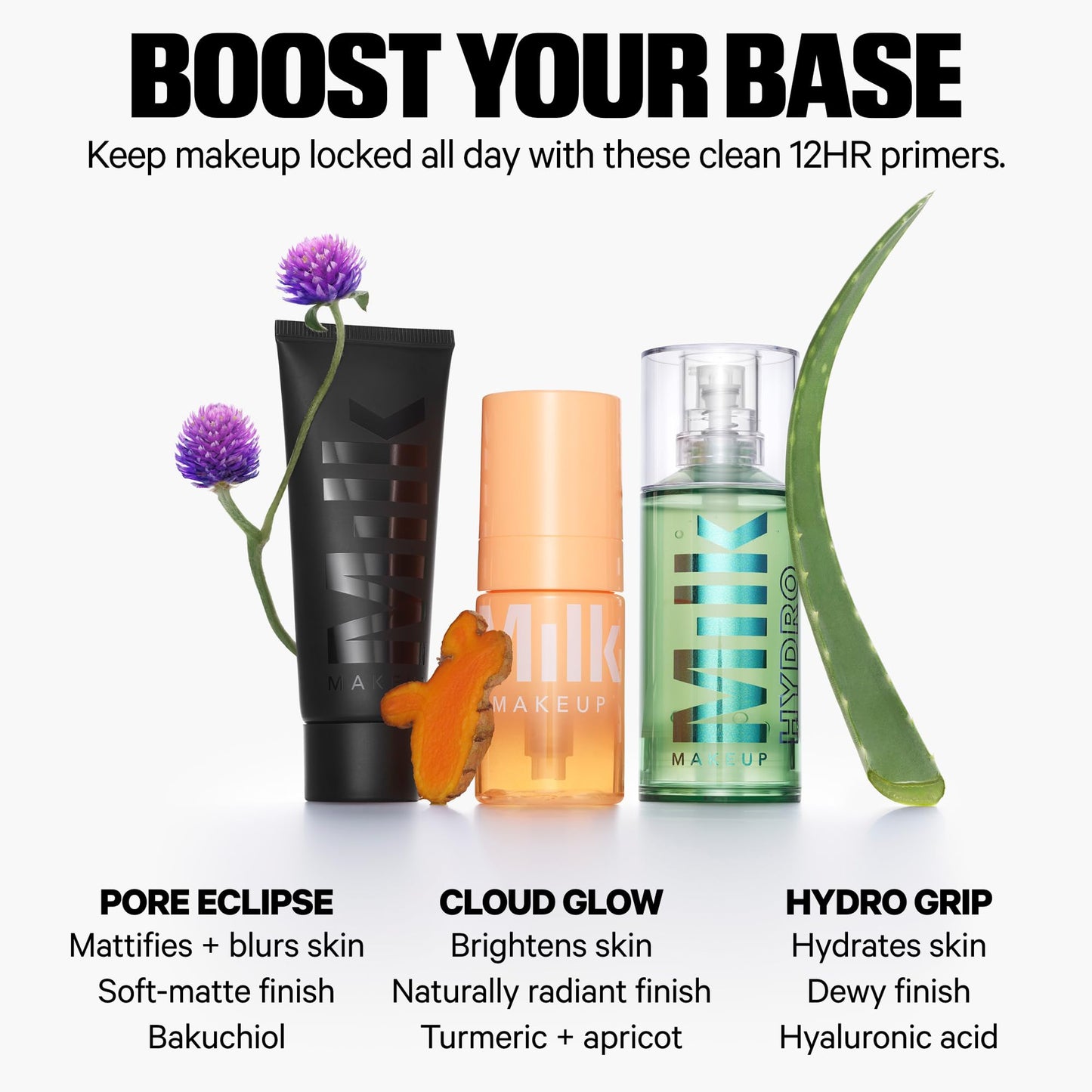 Milk Makeup Hydro Grip Primer with Hyaluronic Acid + Niacinamide – Hydrating Face Primer Grips Makeup for Up to 12 Hours – Silicone-Free, Lightweight Gel with Dewy Finish – 0.33 oz