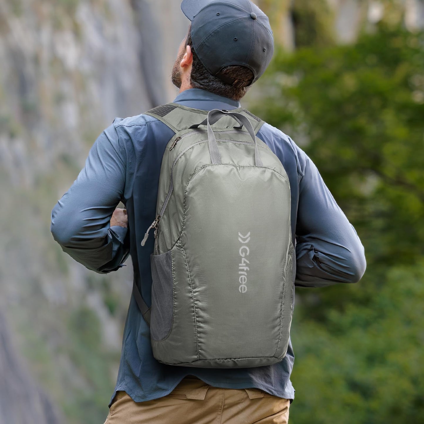 G4Free 25L Lightweight Hiking Backpack Packable Foldable Sport Travel Daypack Water Resistant for Women Men(Grey Green)