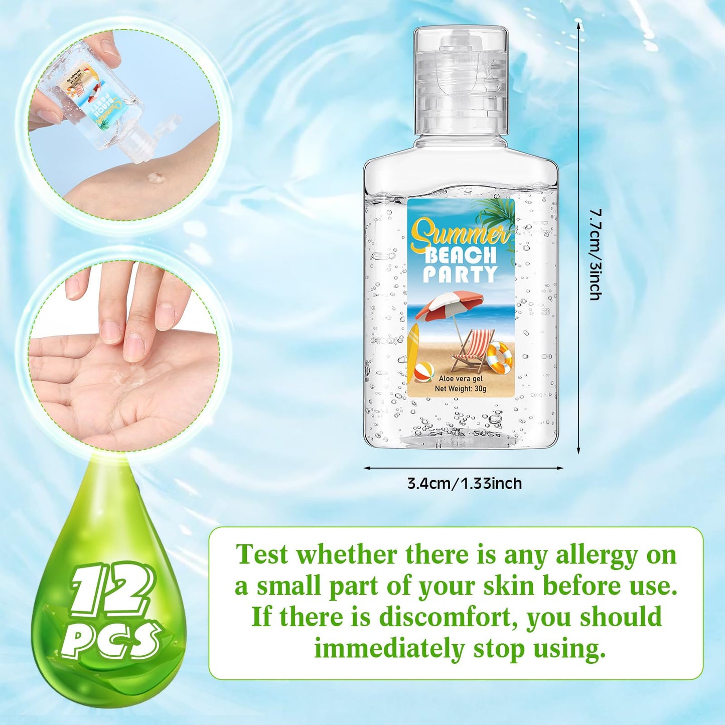 Dansib 12 Pcs Mini Aloe Vera Gel Bulk for Christmas Wedding Party 1oz Soothing Moisture Aloe Gel Bulk Travel Size for Thank You Gifts Christmas Favors Wedding Party (Beach)