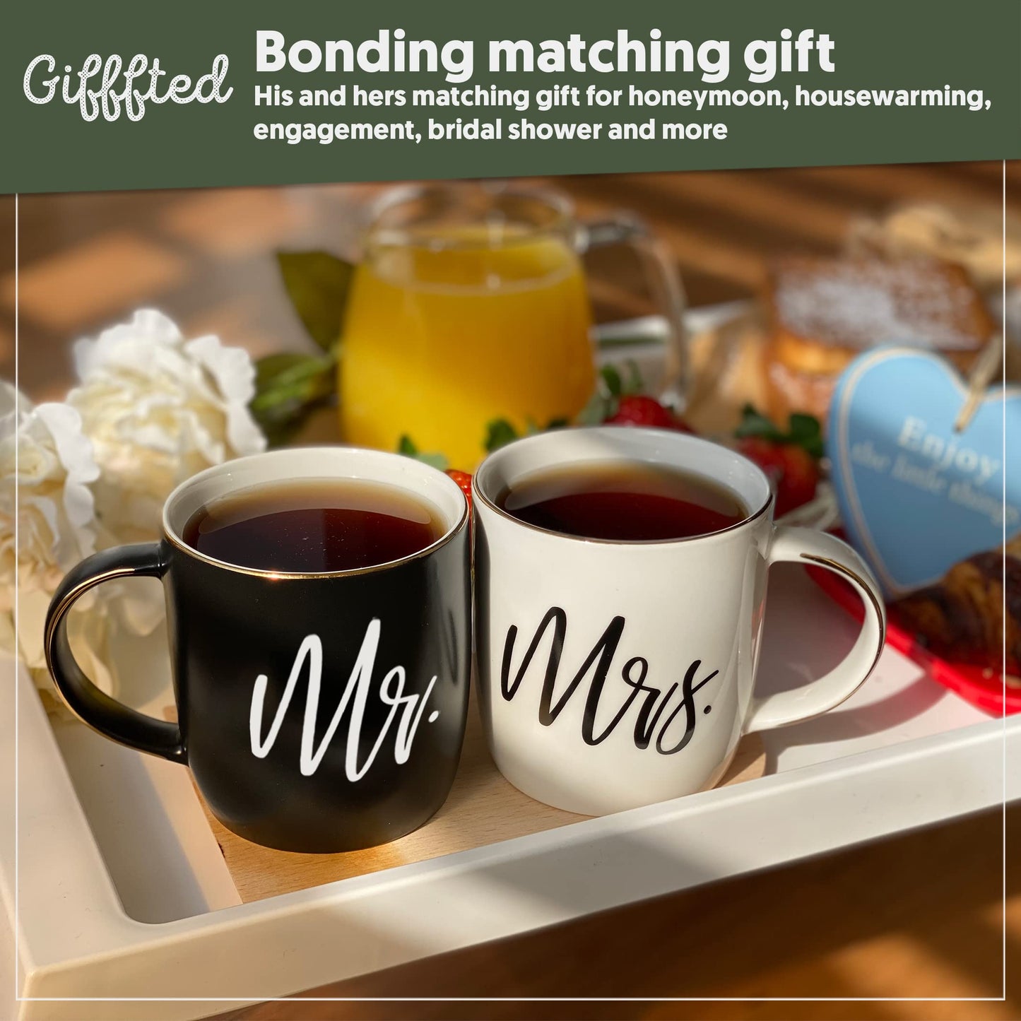 Triple Gifffted Mr and Mrs Coffee Mugs Couples Gifts Ideas for Christmas Wedding Anniversary Engagement Valentines,his Hers Present Husband Wife Him Her Men Women Bride Groom Newlyweds, Ceramic 380ml