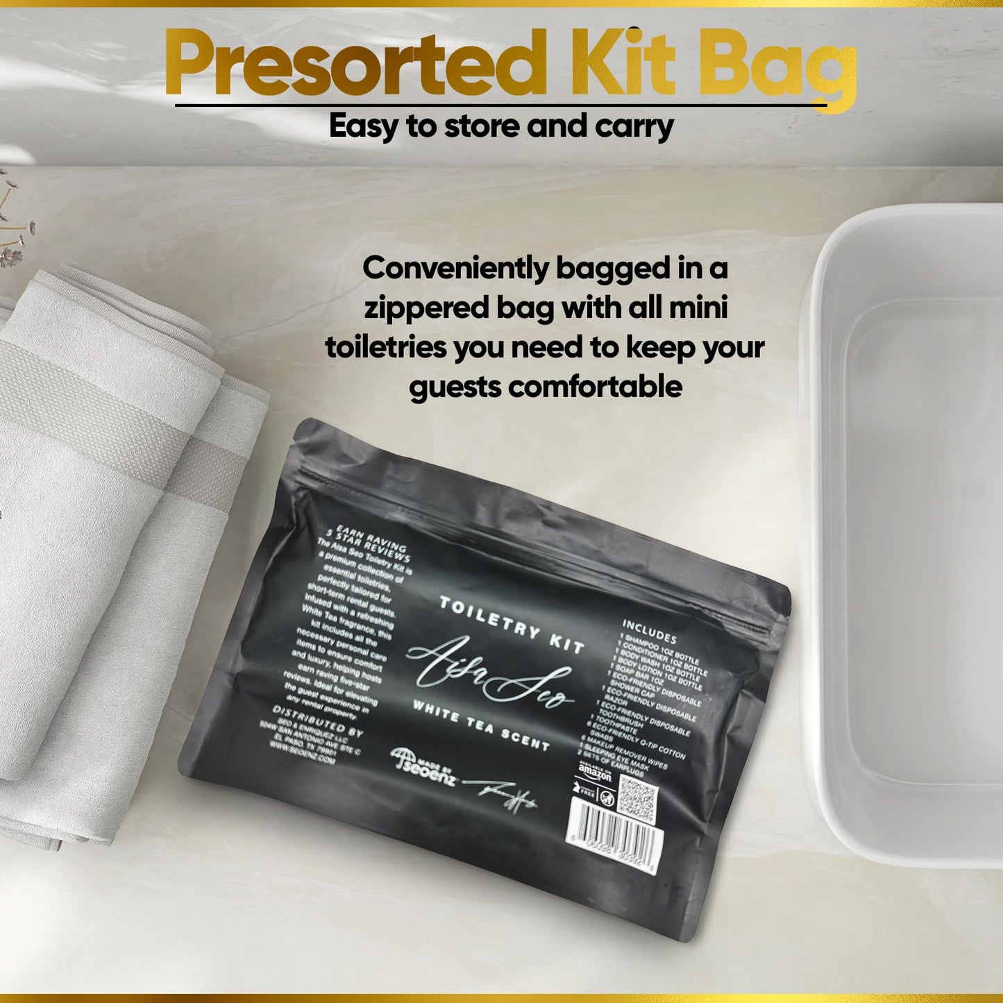 24 Piece Toiletry Kit for Hotels & Airbnb | 1oz Shampoo, Conditioner, Body Wash, Body Lotion, Bar Soap, Shower Cap, Razor, Toothbrush Set, Qtips & Makeup Remover Wipes (Toiletry Kit, 1)