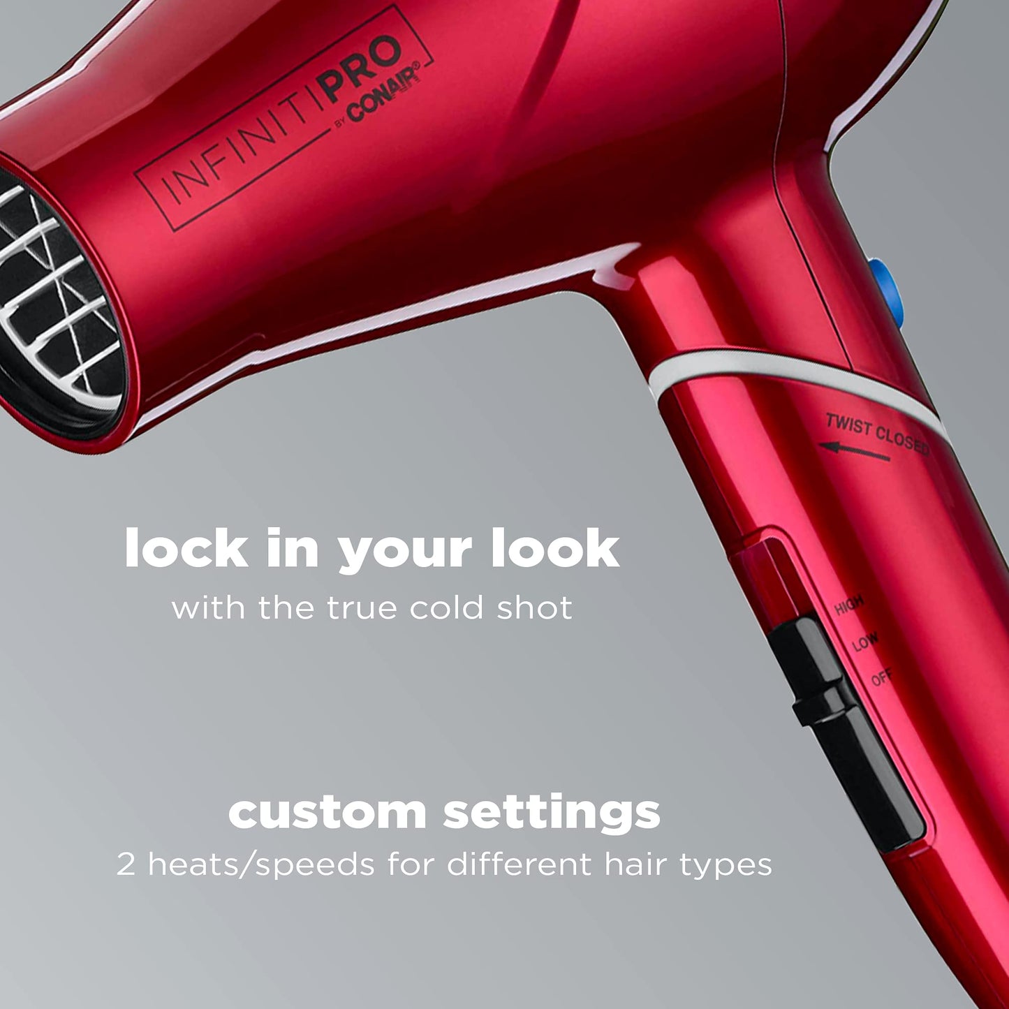 INFINITIPRO BY CONAIR Travel Hair Dryer, 1875W Compact Travel Hair Dryer with Twist Folding Handle, Conair Blow Dryer, Red