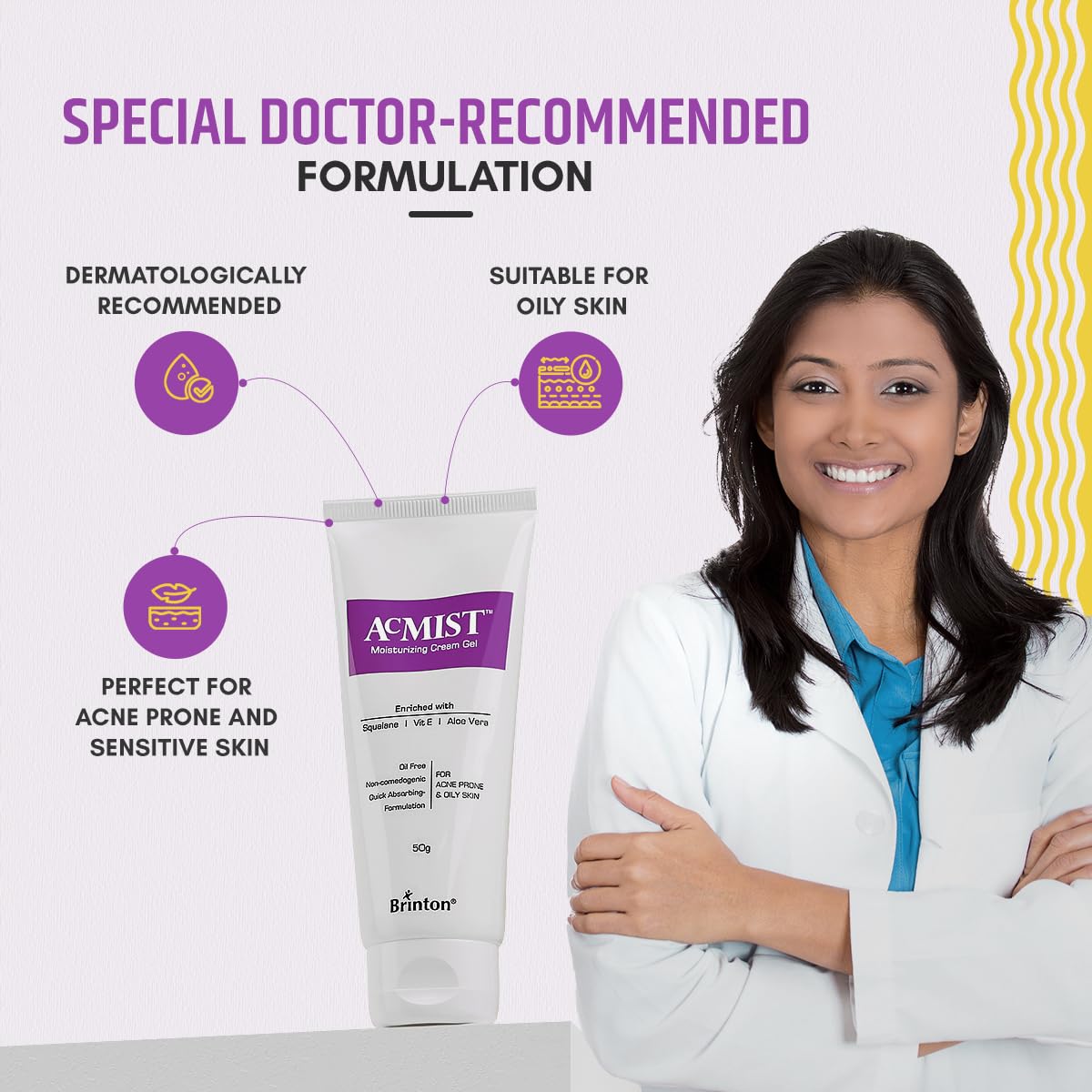 Acmist Moisturizing Gel for Oily & Acne-Prone Skin | Oil-Free, Non-Comedogenic, Quick Absorbing & Makeup Friendly | With Vitamin E, Aloe Vera & Squalane | For Men, Women & Teens | 50g/1.7 oz.