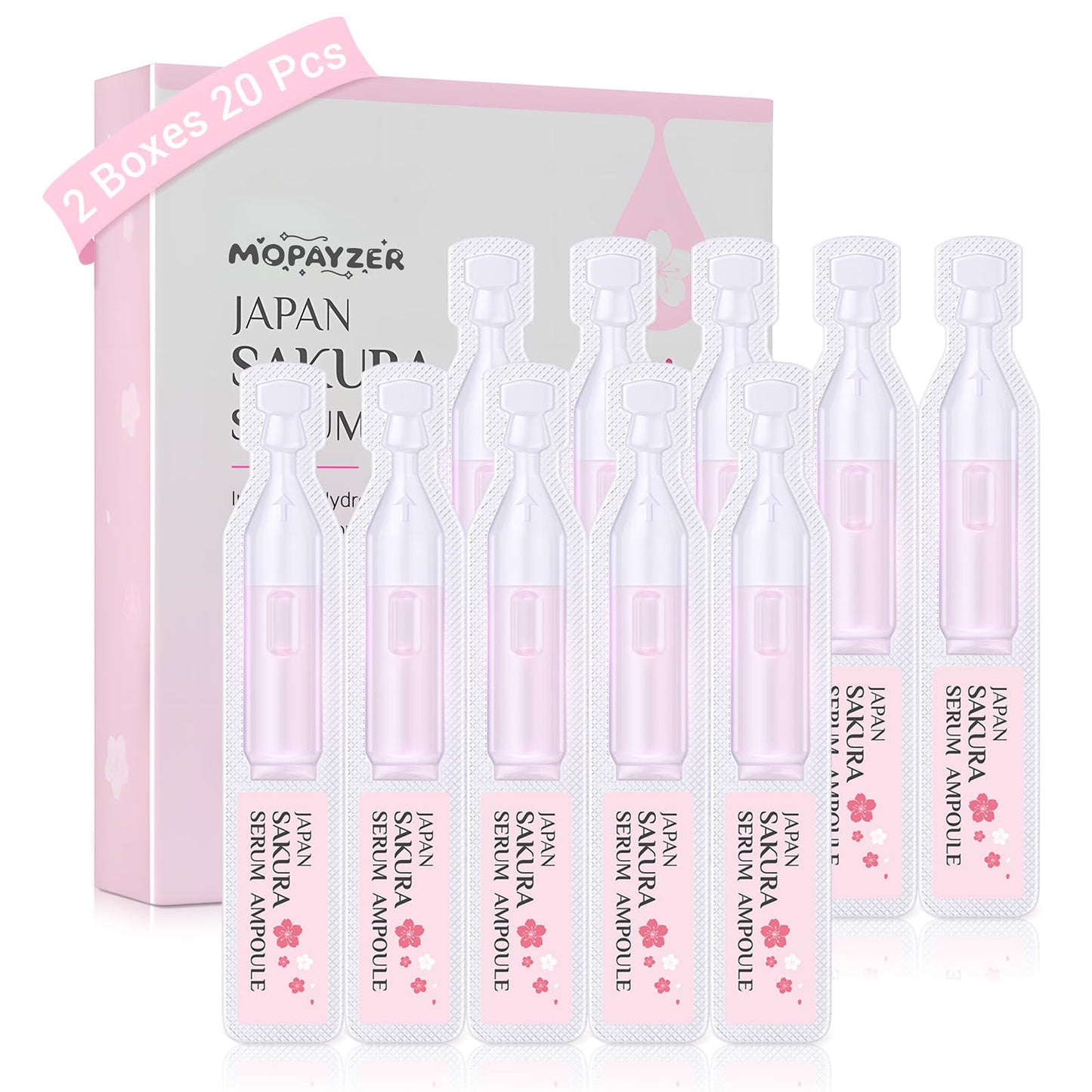 Japan Sakura Serum Ampoule, Intensive Hydration & Soothing Skin, Cherry Blossom Essence Ampoules for Face, Sakura Extract + Vitamin C, Smooth Fine Lines, Moisturizing Skin Care, 2 Boxes of 20 Ampoules
