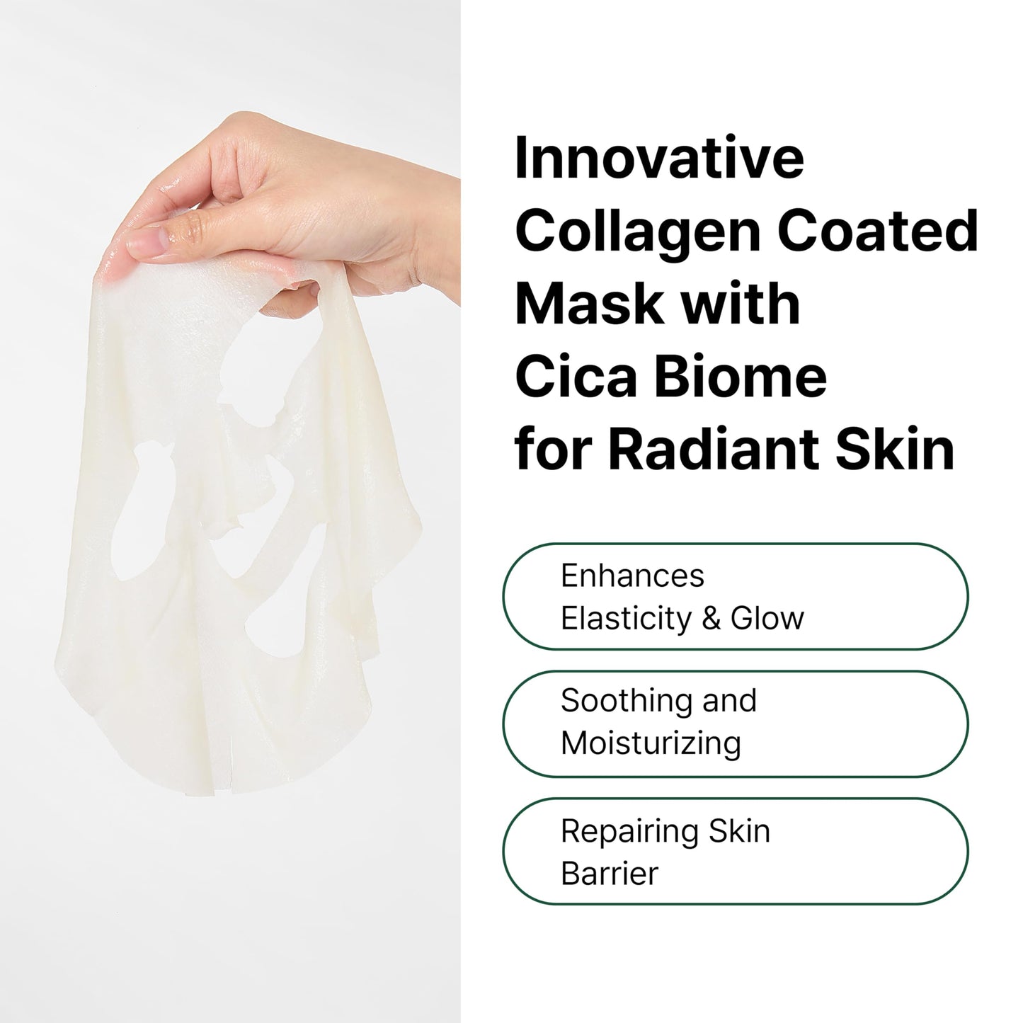 Dr.Bio Cica Biome Collagen Mask (5ea), Vegan Collagen-Coated Mask with 3x Collagen Boost for Elasticity and Firming, Skin Repairing, Radiant Skin, Anti Aging, Lifting, Hydrating, Korean Skincare