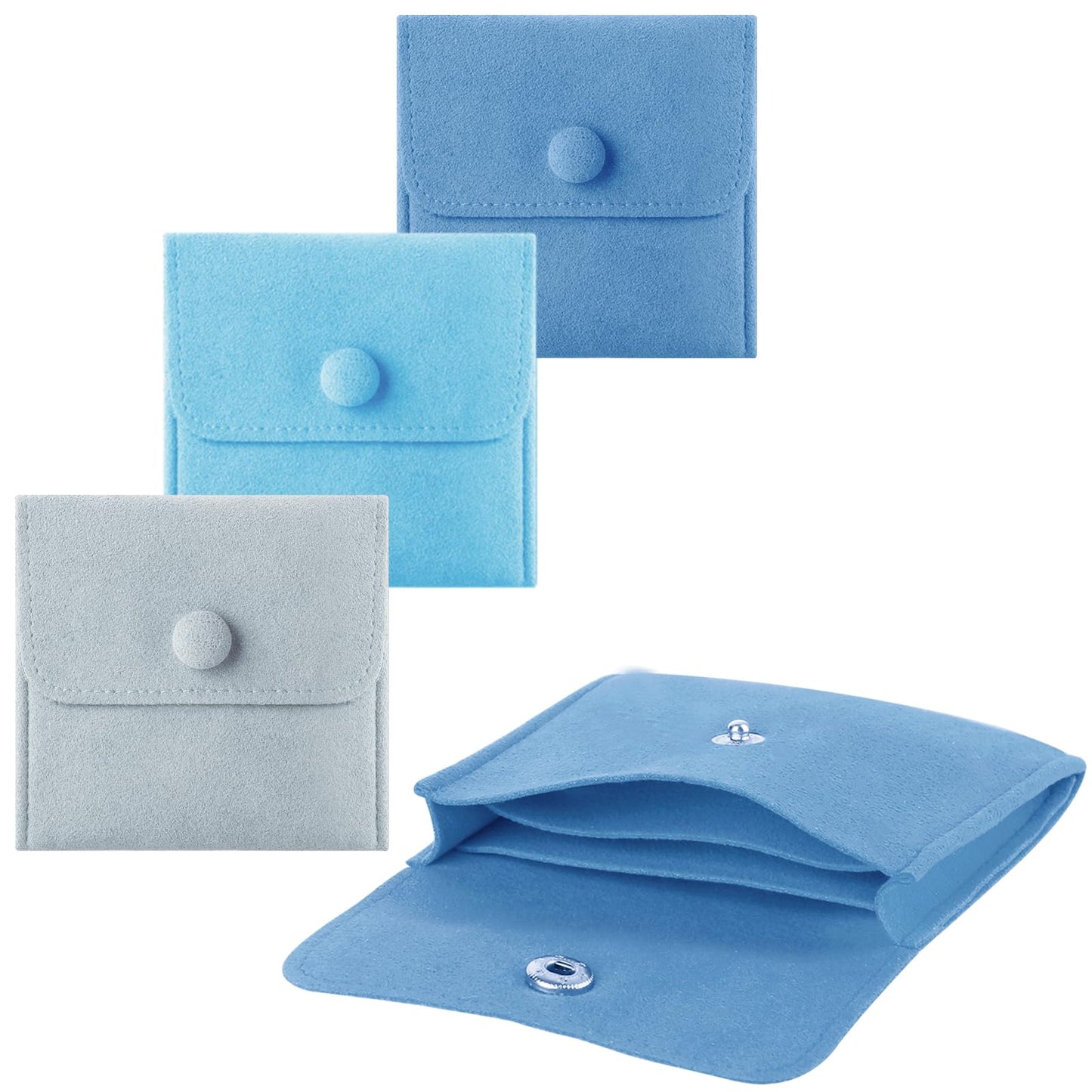 3pcs Small Jewelry Bags Button Jewelry Pouches Jewelry Organizer Cases Jewerly Rolls Small Bags for Jewelry Gift Bags Little Bags for Jewelry Travel Jewelry Pouch, 3"x3", Blue