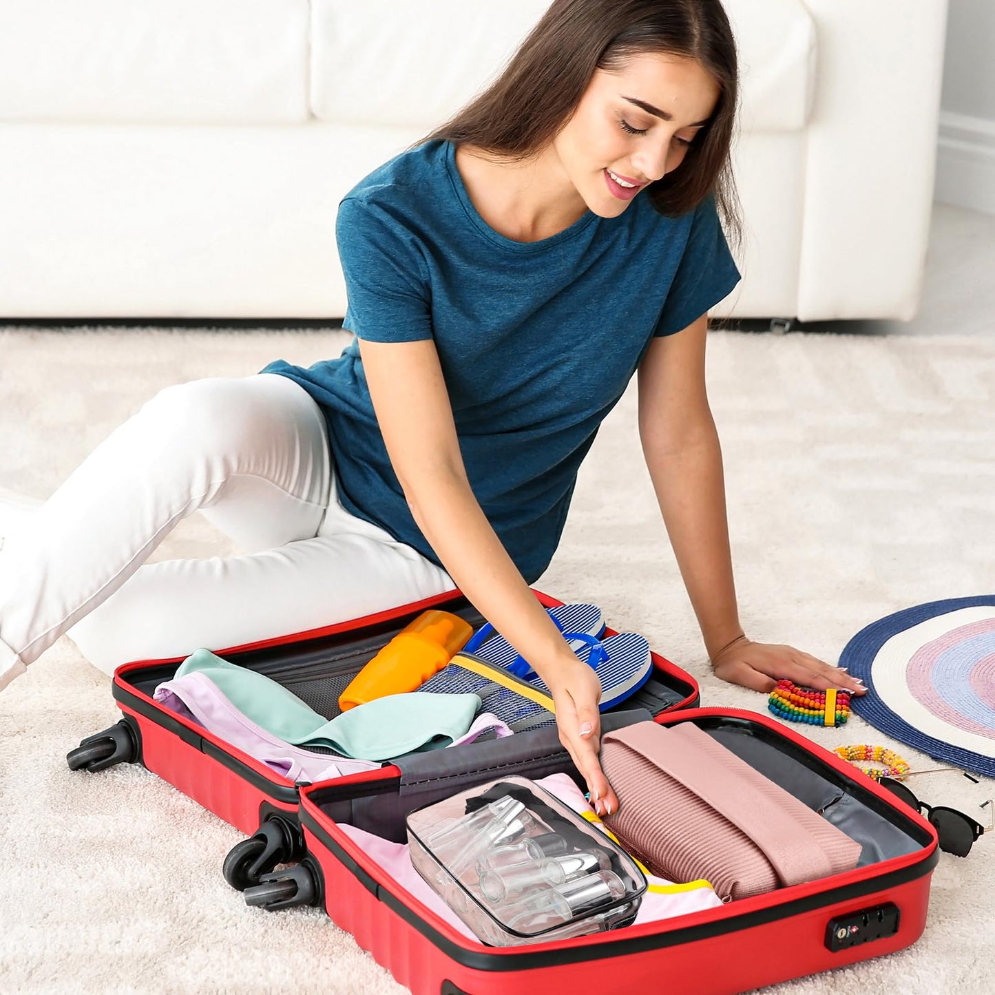 KOUWICH 34 Piece Glass Travel Bottles for Toiletries TSA Approved Mini Makeup Containers with Toiletry Bag Refillable BPA Free Skincare Container Leak Proof for Serums, Moisturizers, Toners, Cream