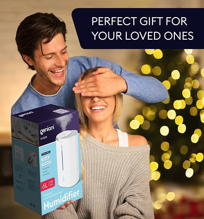 Top Fill Humidifier with Essential Oil Diffuser 6L for Home, Baby, Bedroom, Large Room & Indoor Plants, Cool Mist Ultrasonic Quiet Air Humidifiers, Automatic Humidity Control, Night Light (6L, White)