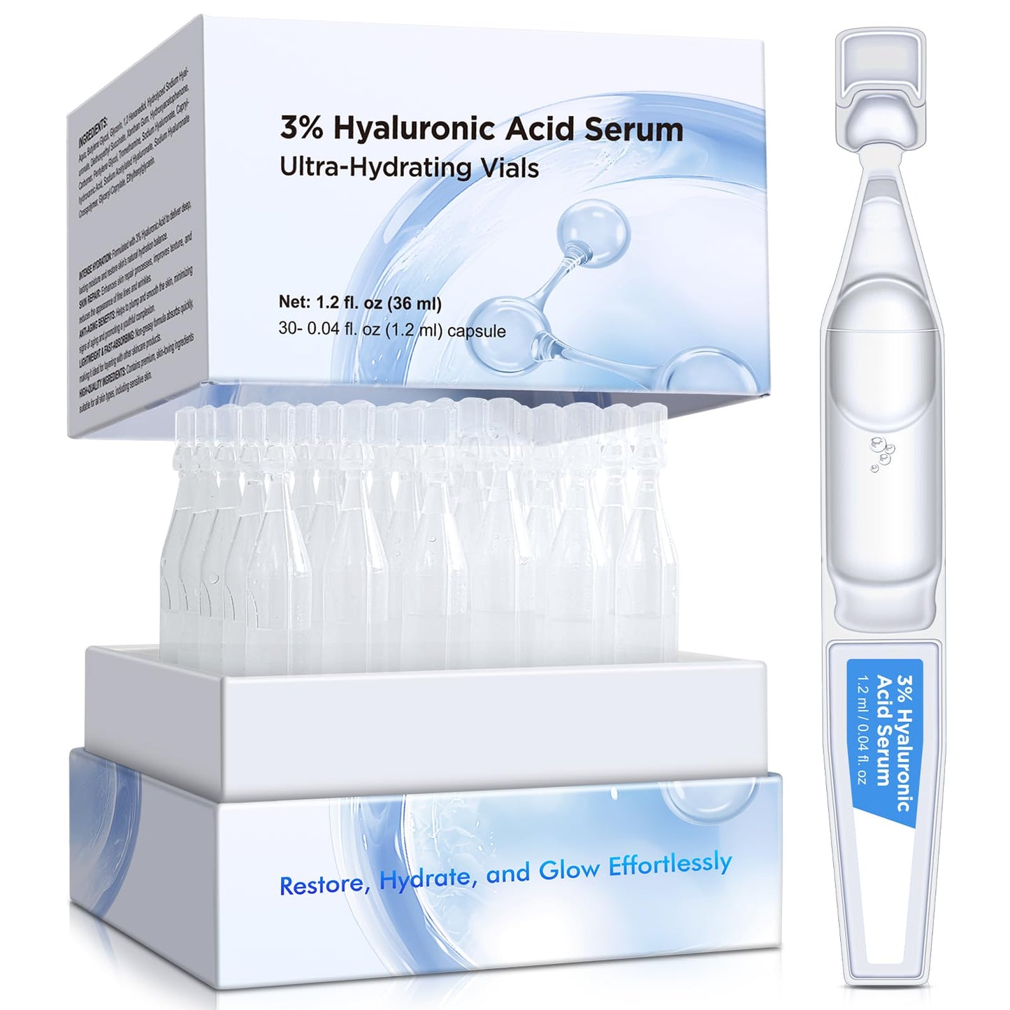 Hyaluronic Acid Serum for Face, Hyaluronic Acid, Enriched with 3% Hyaluronic Acid, Provides Long-Lasting Hydration and Enhances Skin's Elasticity and Firmness - 30 Sticks